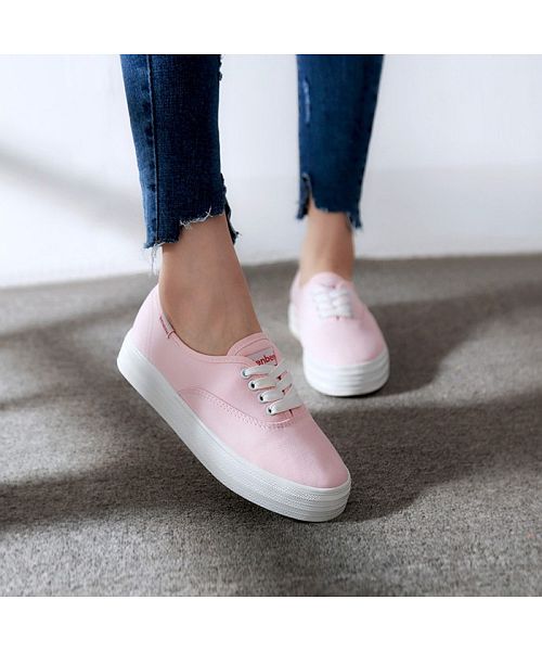 アイモハ aimoha シンプルデッキシューズ スニーカー レディース 靴 シューズ レースアップ （PINK） PINK