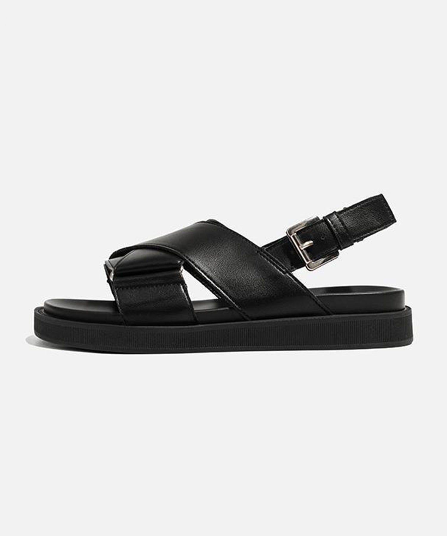 アイモハ aimoha 【shoes365】クロスデザイン バックル付き レザーサンダル （ブラック） ブラック