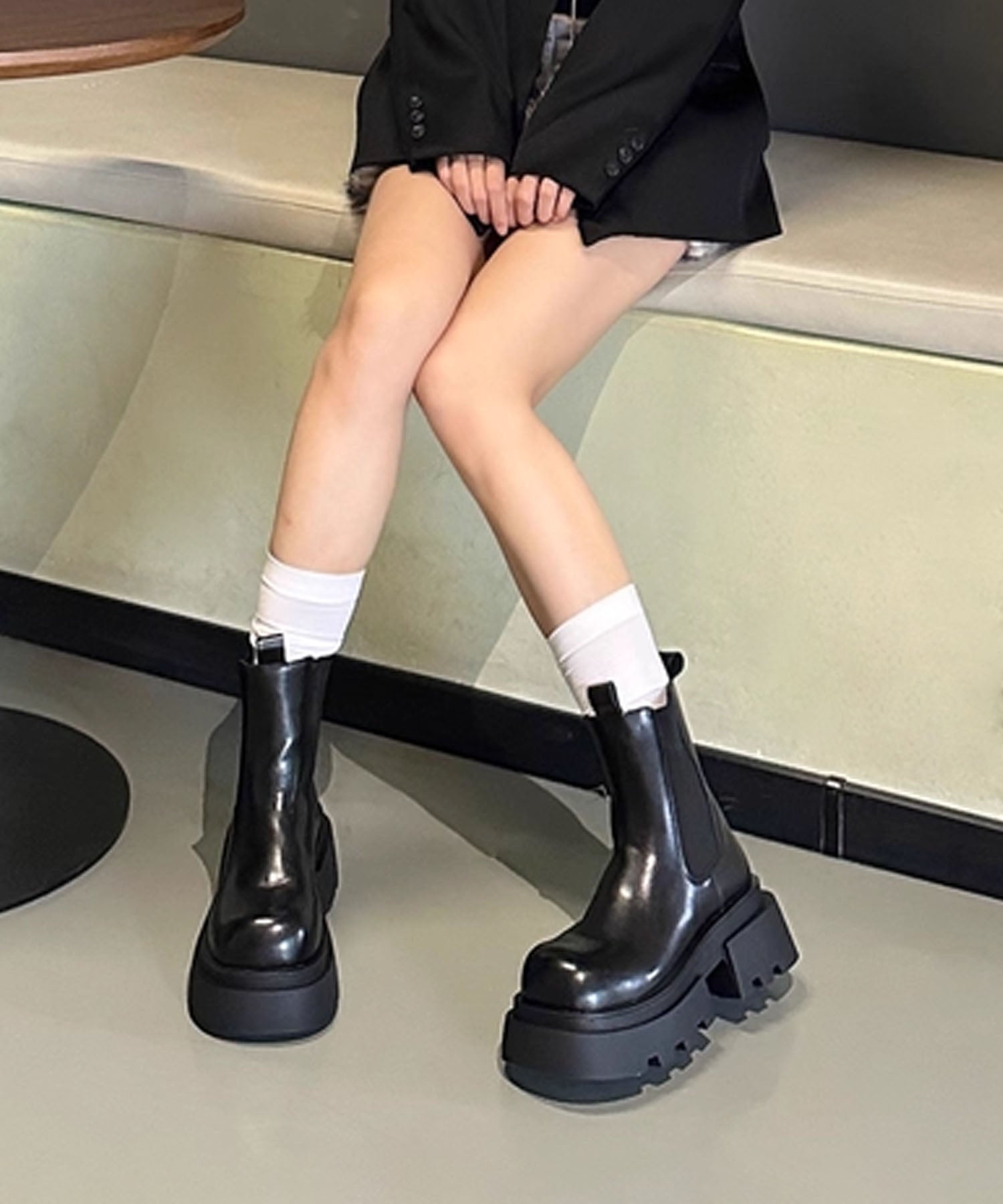 アイモハ aimoha Shoes365/厚底サイドゴアブーツ （ブラック） ブラック