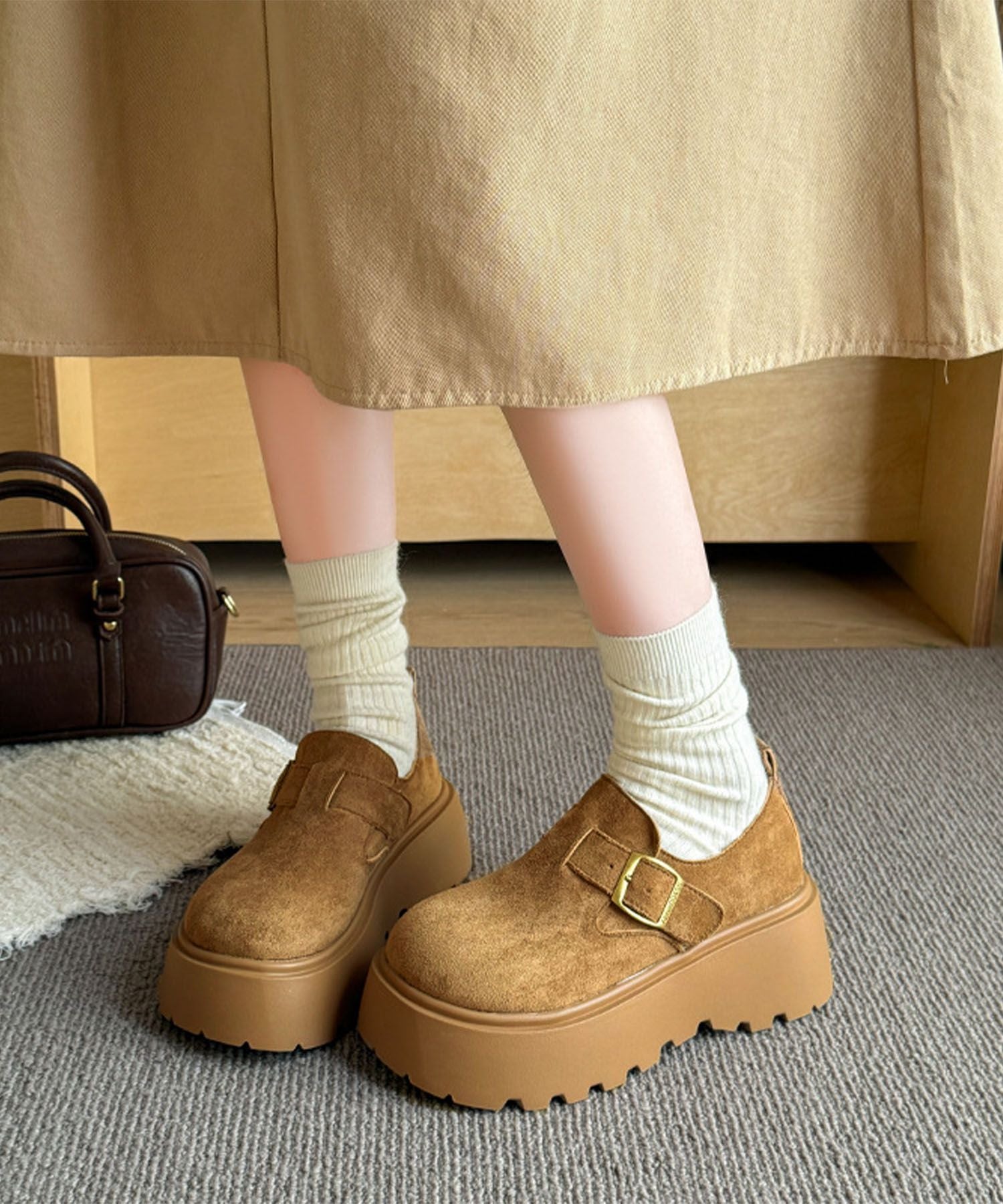 アイモハ aimoha 【shoes365】スエード調厚底シューズ （ベージュ） ベージュ