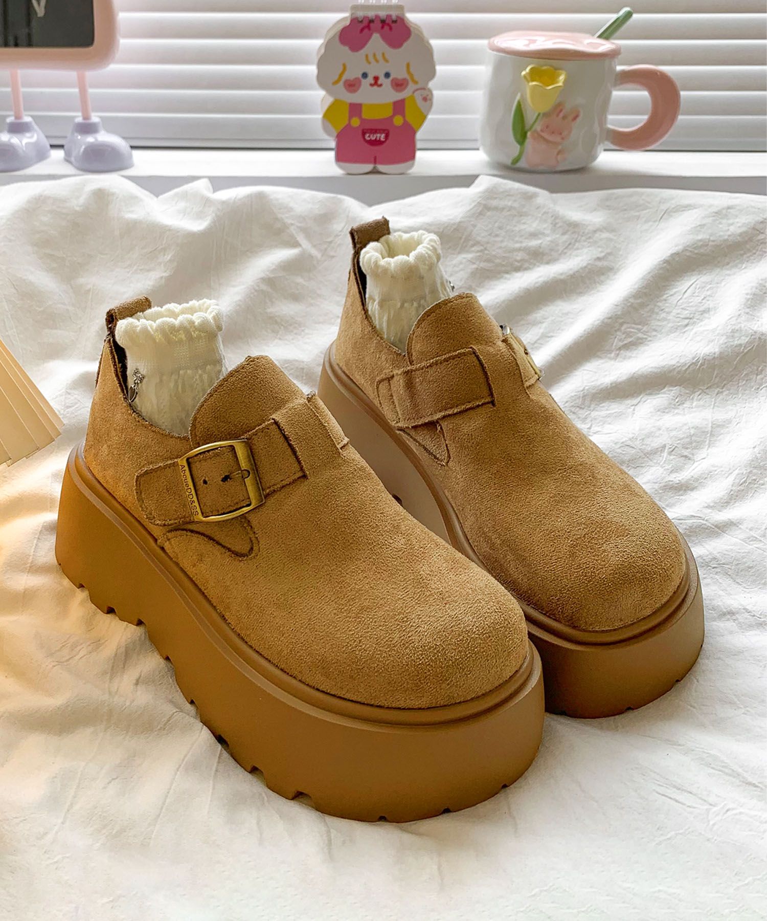 アイモハ aimoha 【shoes365】スエード調厚底シューズ （ベージュ） ベージュ