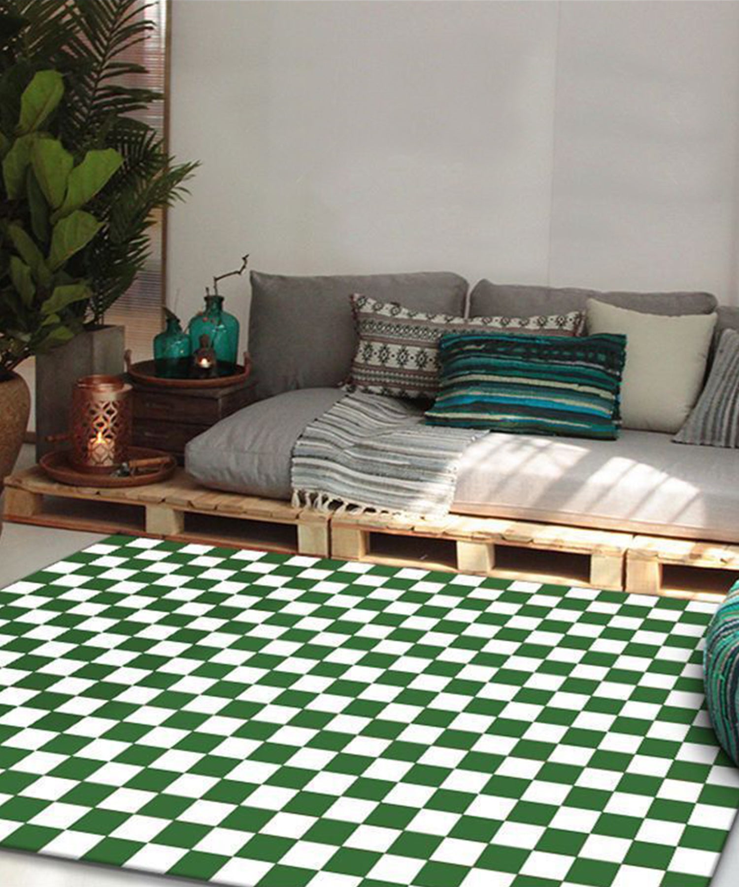 Aimoha Checkered Pattern Rug Carpet Living Room Bed Nordic Non-Slip Washable SNS Friendly 60*90cm