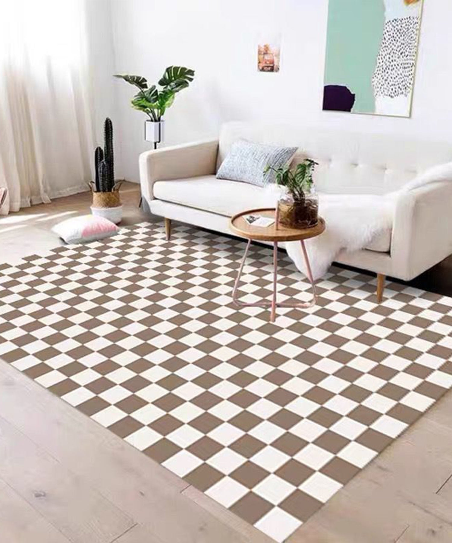 Aimoha Checkered Pattern Rug Carpet Living Room Bed Nordic Non-Slip Washable SNS Friendly 60*90cm