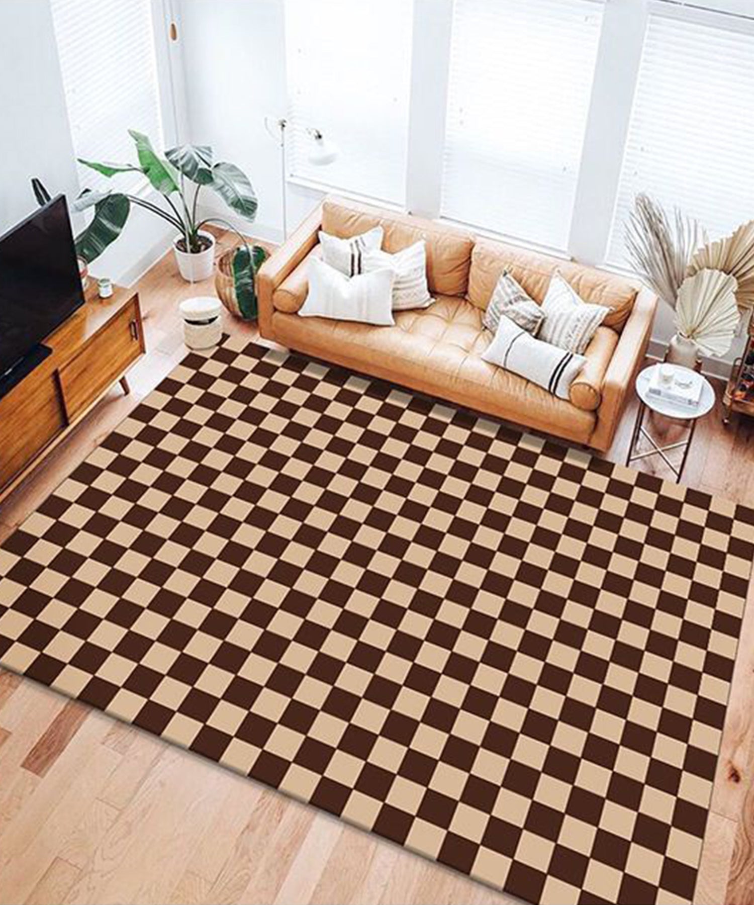 Aimoha Checkered Pattern Rug Carpet Living Room Bed Nordic Non-Slip Washable SNS Friendly 60*90cm