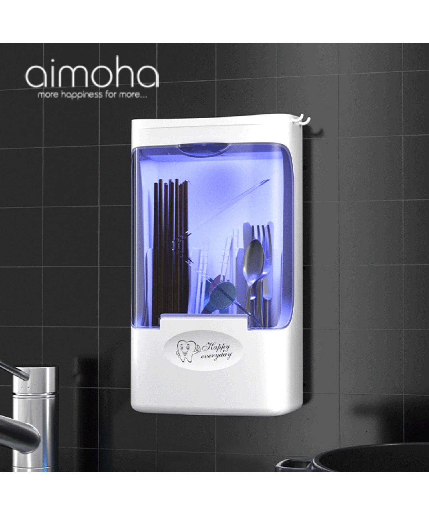 アイモハ aimoha 筷子架 筷子收納盒 家庭用UV消毒 消毒筷子架廚房工具 支架 廚房收納 排水 餐具 整理 烹飪小工具架 便利 功能齊全 USB充電【牆