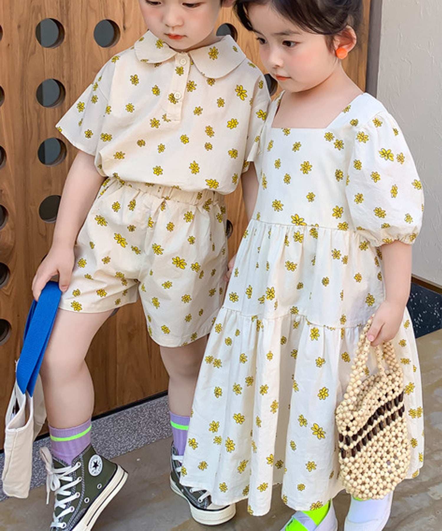 アイモハ aimoha 【aimohaーKIDSー】夏 激かわいい 兄弟姉妹おそろい 小花柄セットアップ