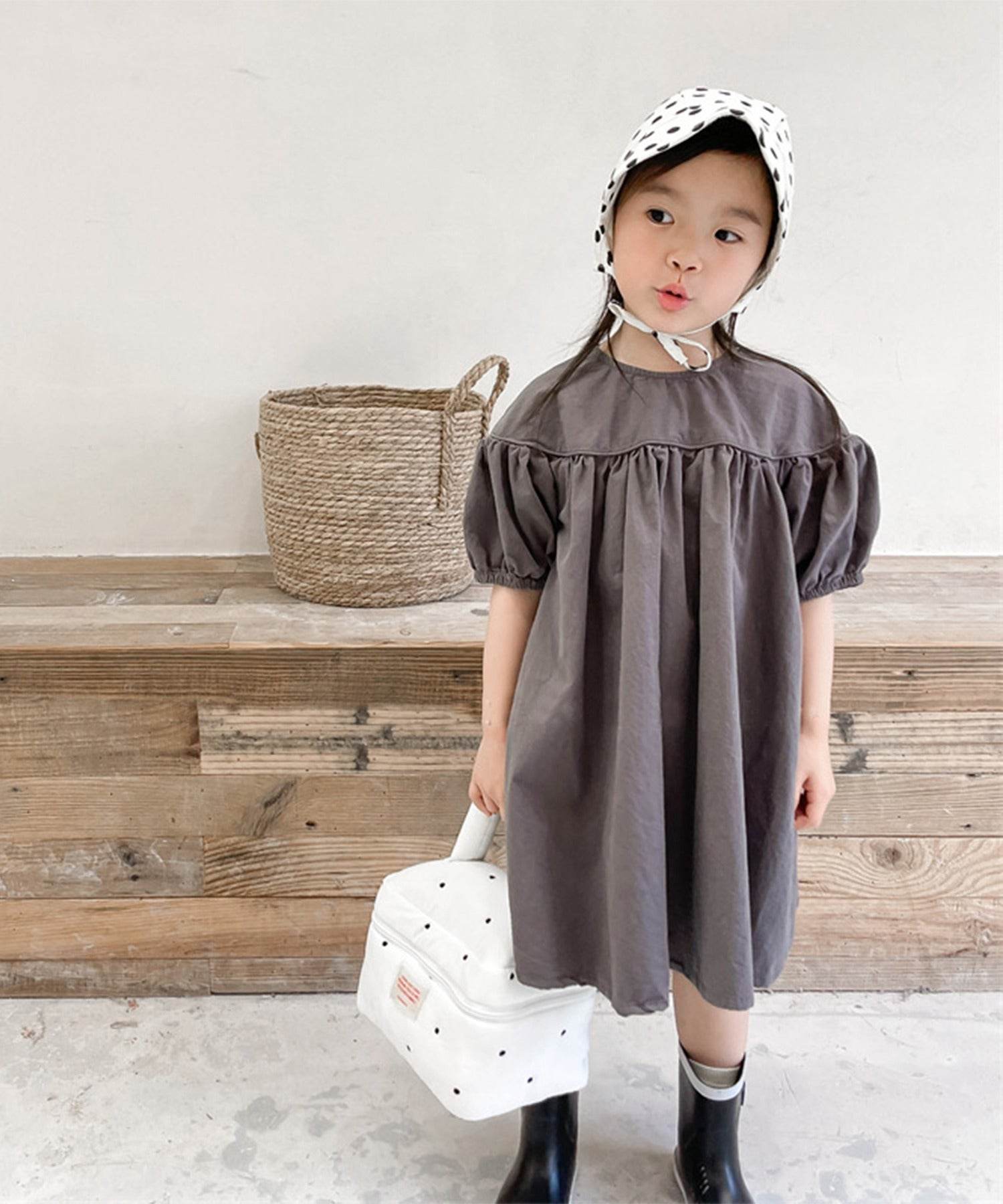 アイモハ aimoha aimohaーKIDSー 韓国子供服 ギャザーAラインワンピース