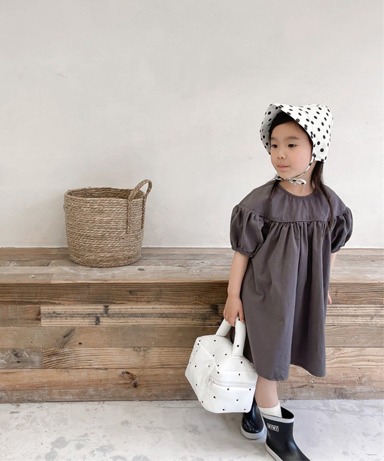 アイモハ aimoha aimohaーKIDSー 韓国子供服 ギャザーAラインワンピース