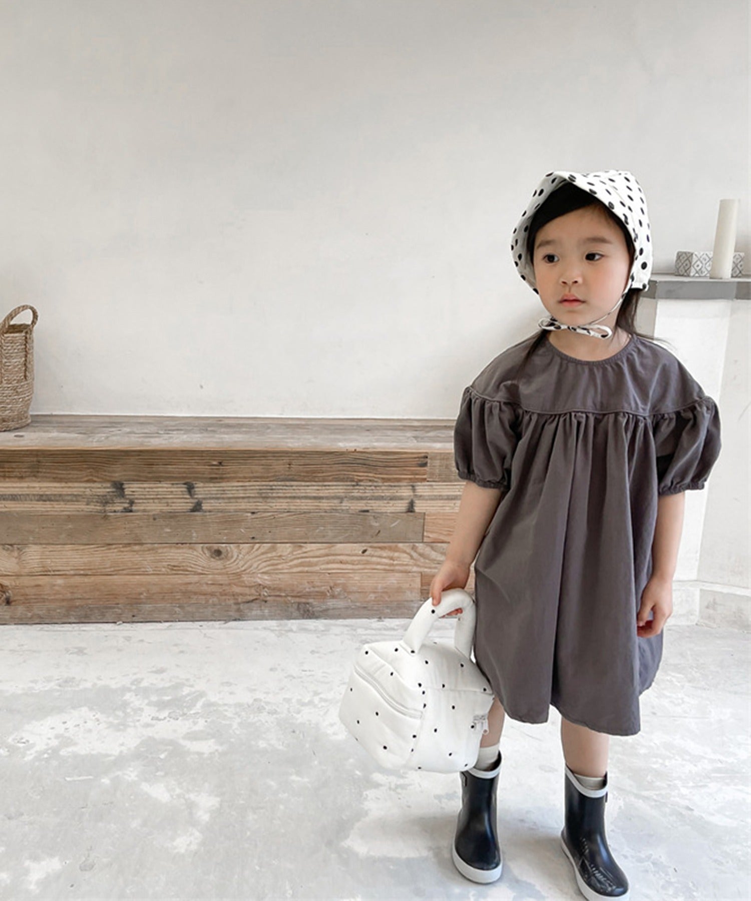 アイモハ aimoha aimohaーKIDSー 韓国子供服 ギャザーAラインワンピース