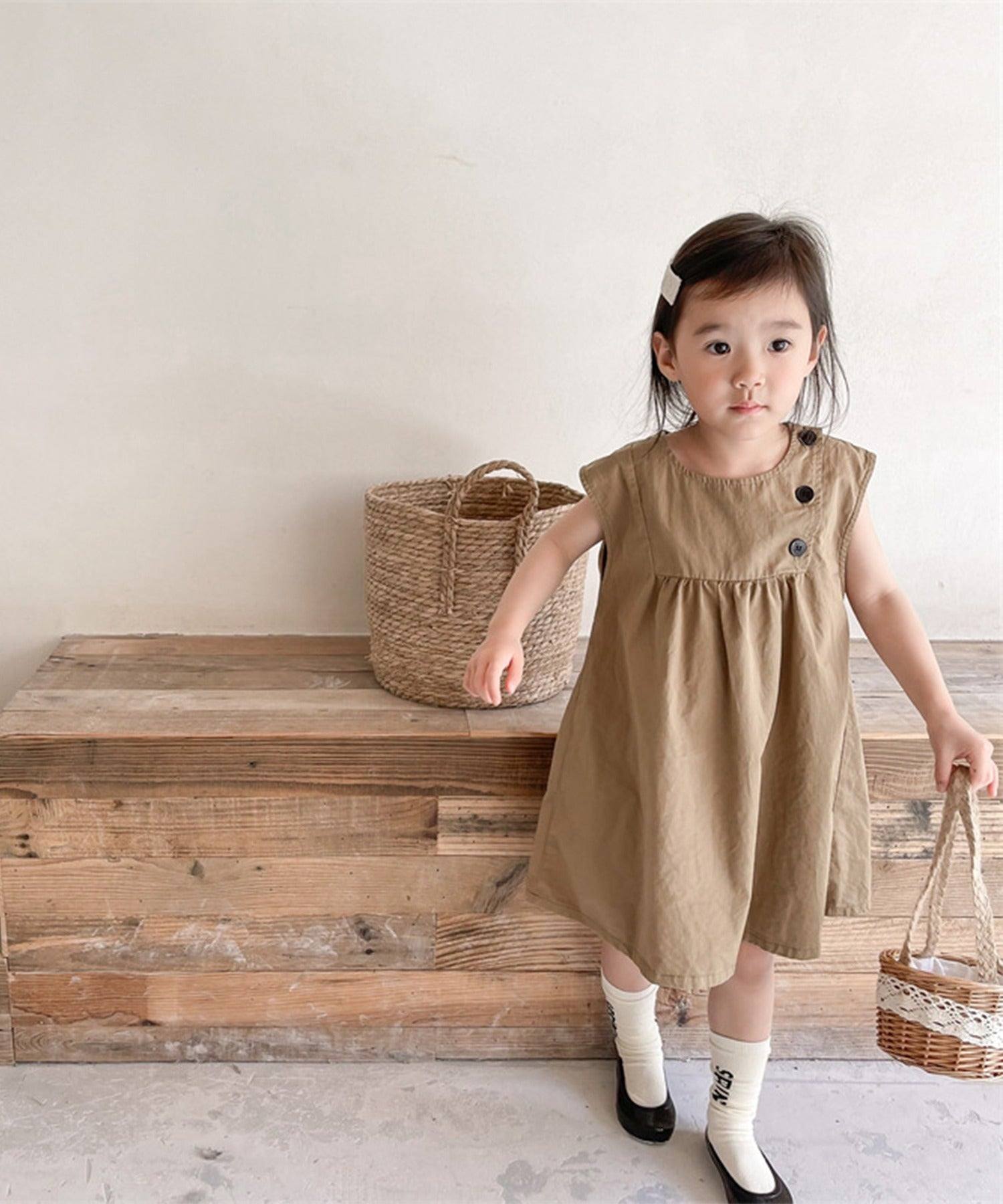 アイモハ aimoha aimohaーKIDSー 韓国子供服 コットン無地ワンピース