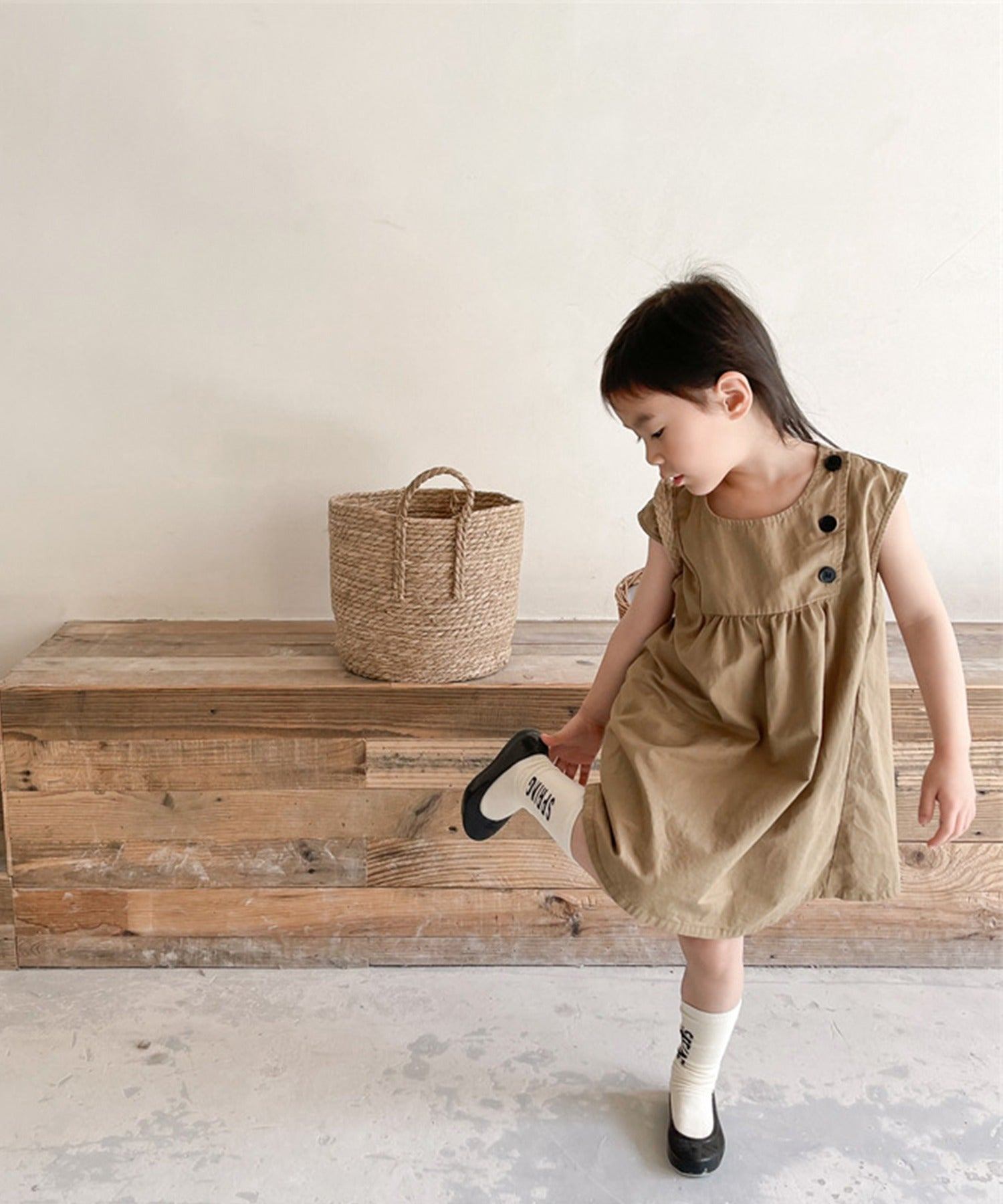 アイモハ aimoha aimohaーKIDSー 韓国子供服 コットン無地ワンピース