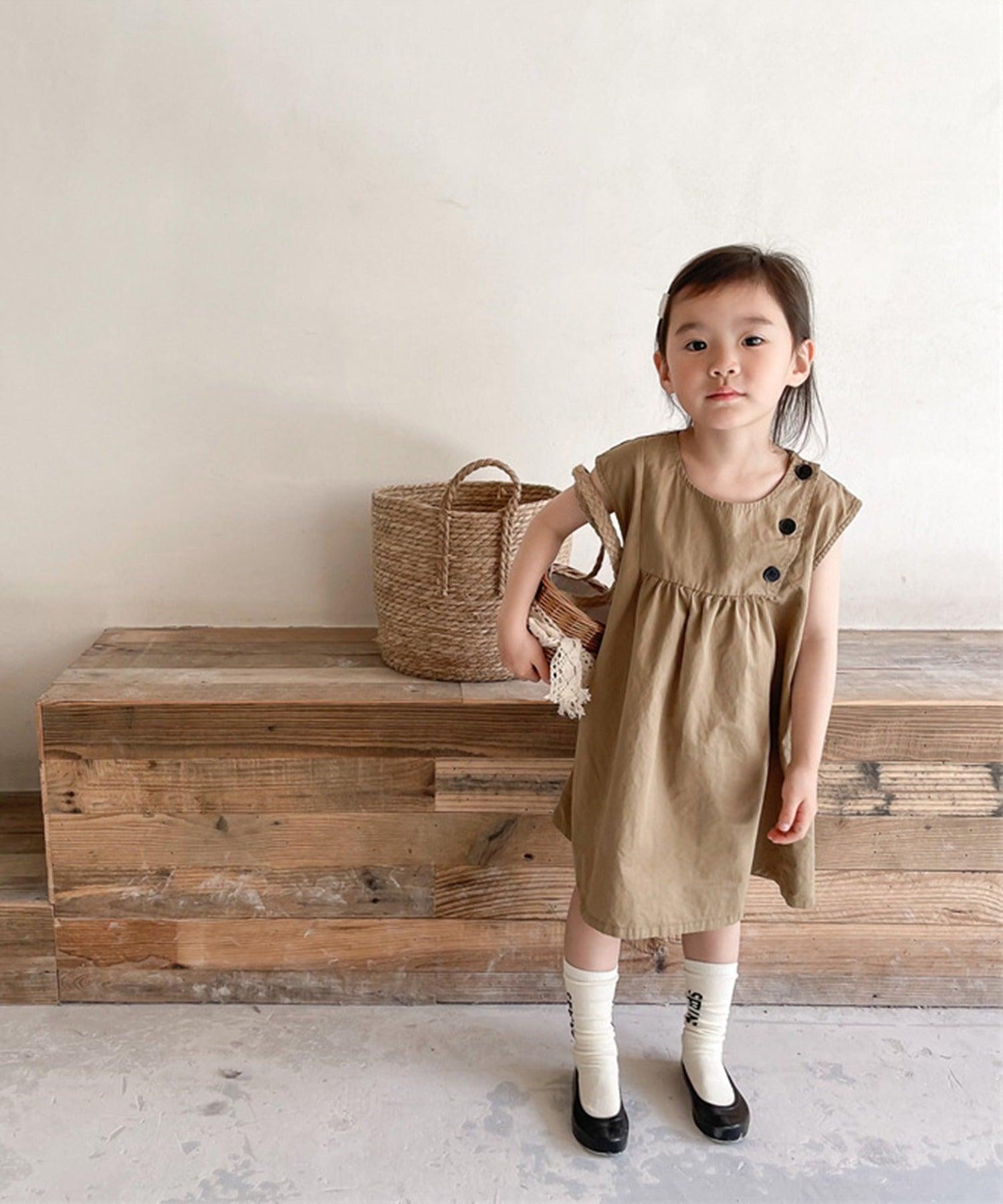 アイモハ aimoha aimohaーKIDSー 韓国子供服 コットン無地ワンピース