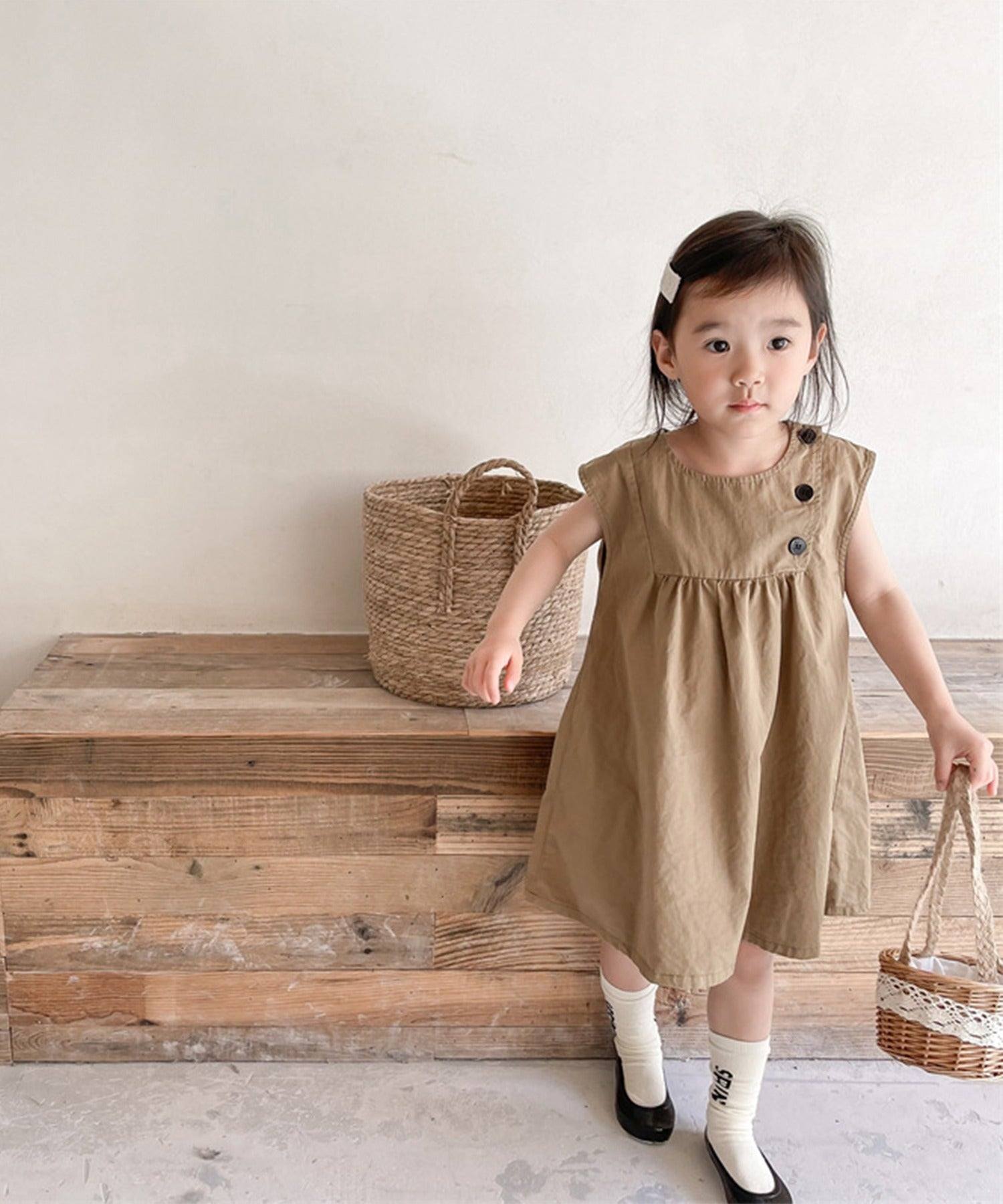 アイモハ aimoha aimohaーKIDSー 韓国子供服 コットン無地ワンピース