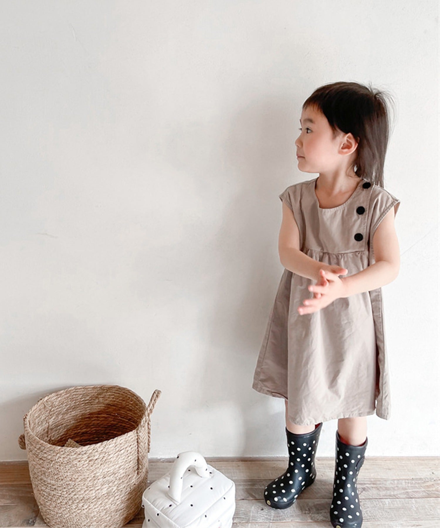 アイモハ aimoha aimohaーKIDSー 韓国子供服 コットン無地ワンピース
