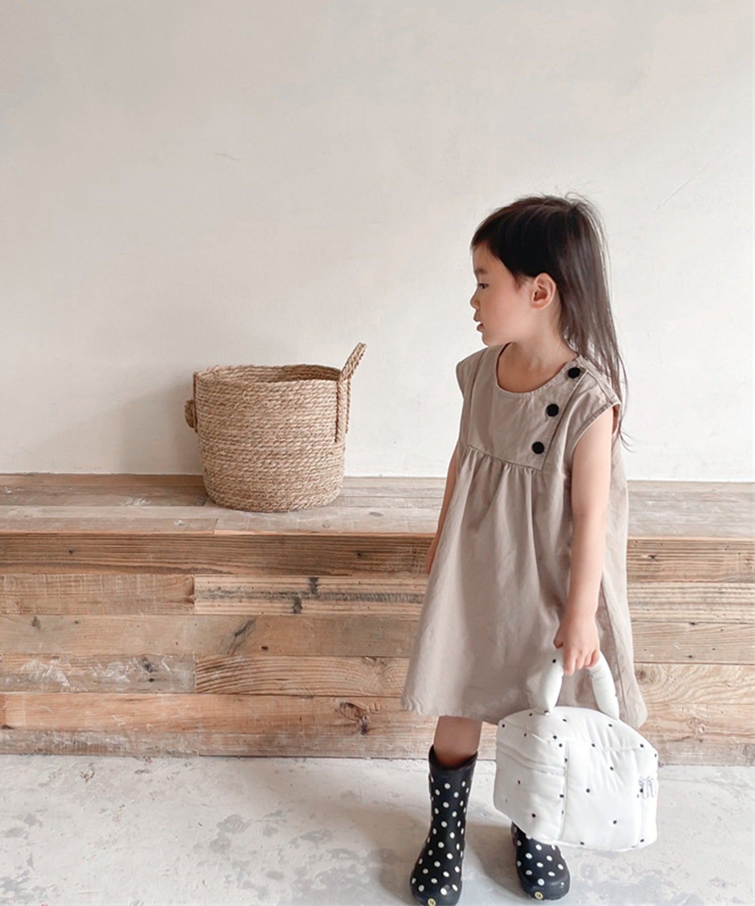 アイモハ aimoha aimohaーKIDSー 韓国子供服 コットン無地ワンピース