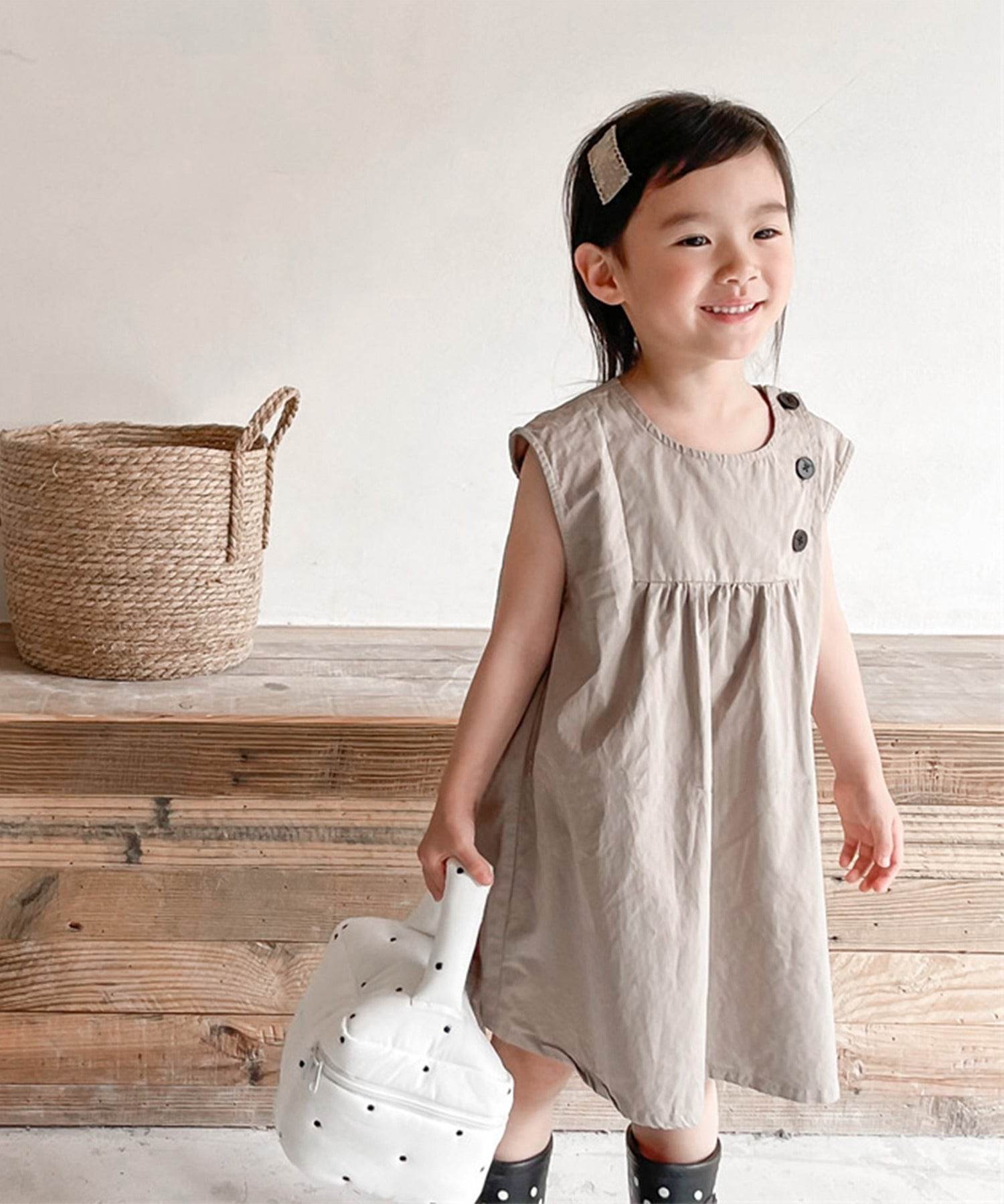 アイモハ aimoha aimohaーKIDSー 韓国子供服 コットン無地ワンピース