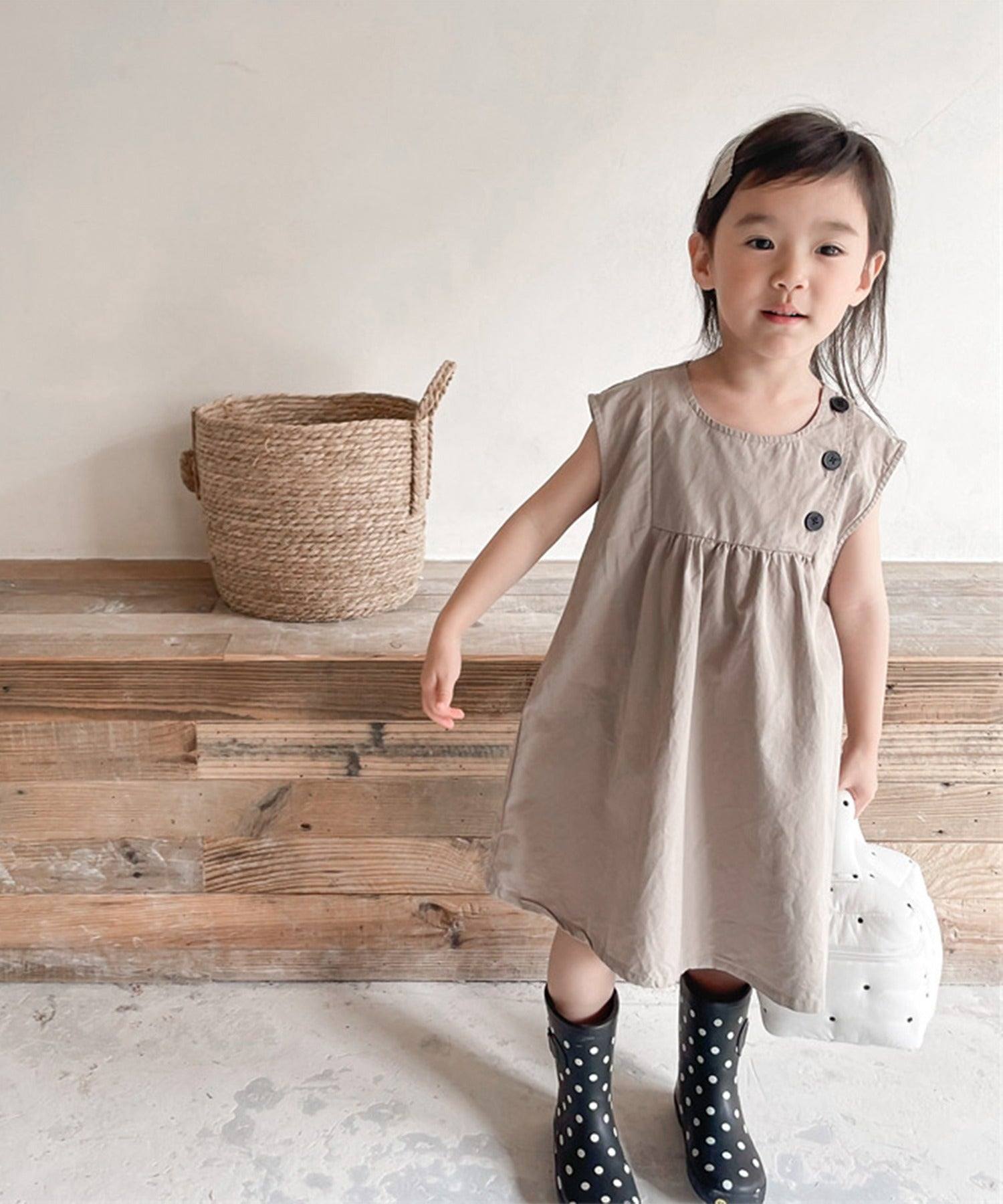 アイモハ aimoha aimohaーKIDSー 韓国子供服 コットン無地ワンピース