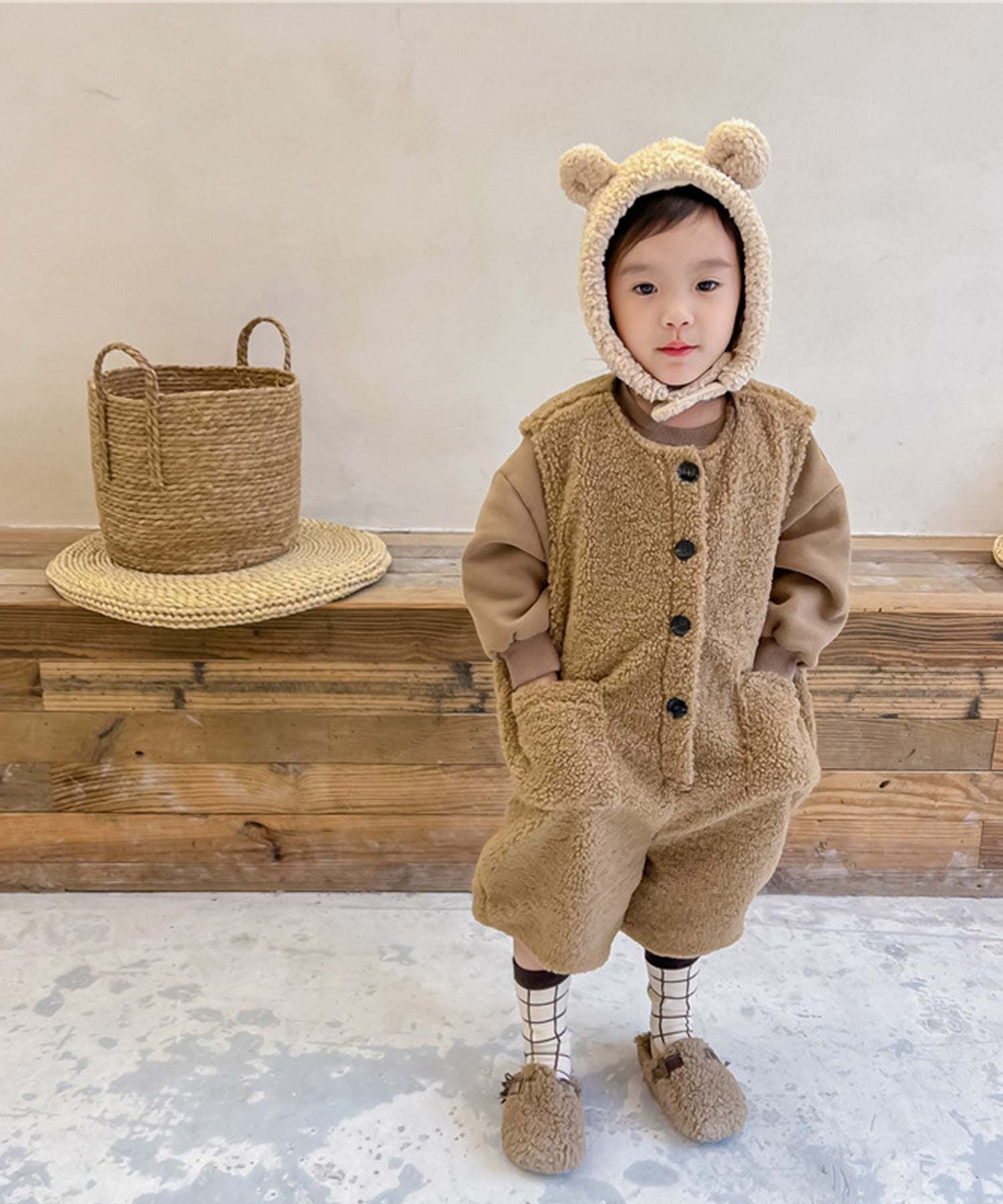 アイモハ aimoha 【aimohaーKIDSー】韓國兒童服 前開式毛絨連身衣