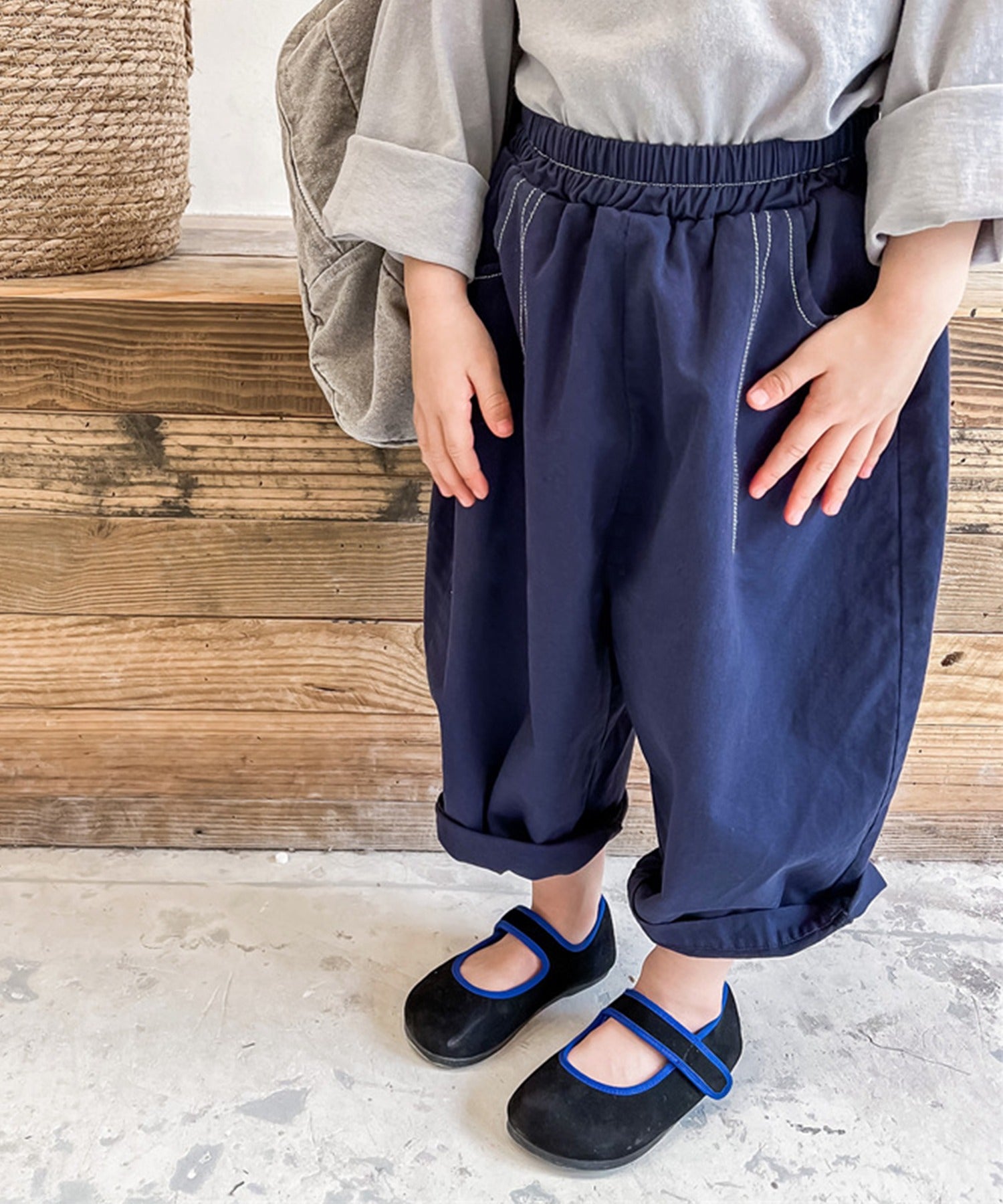 アイモハ aimoha aimohaーKIDSー 韓国子供服飾りステッチテーパードパンツ