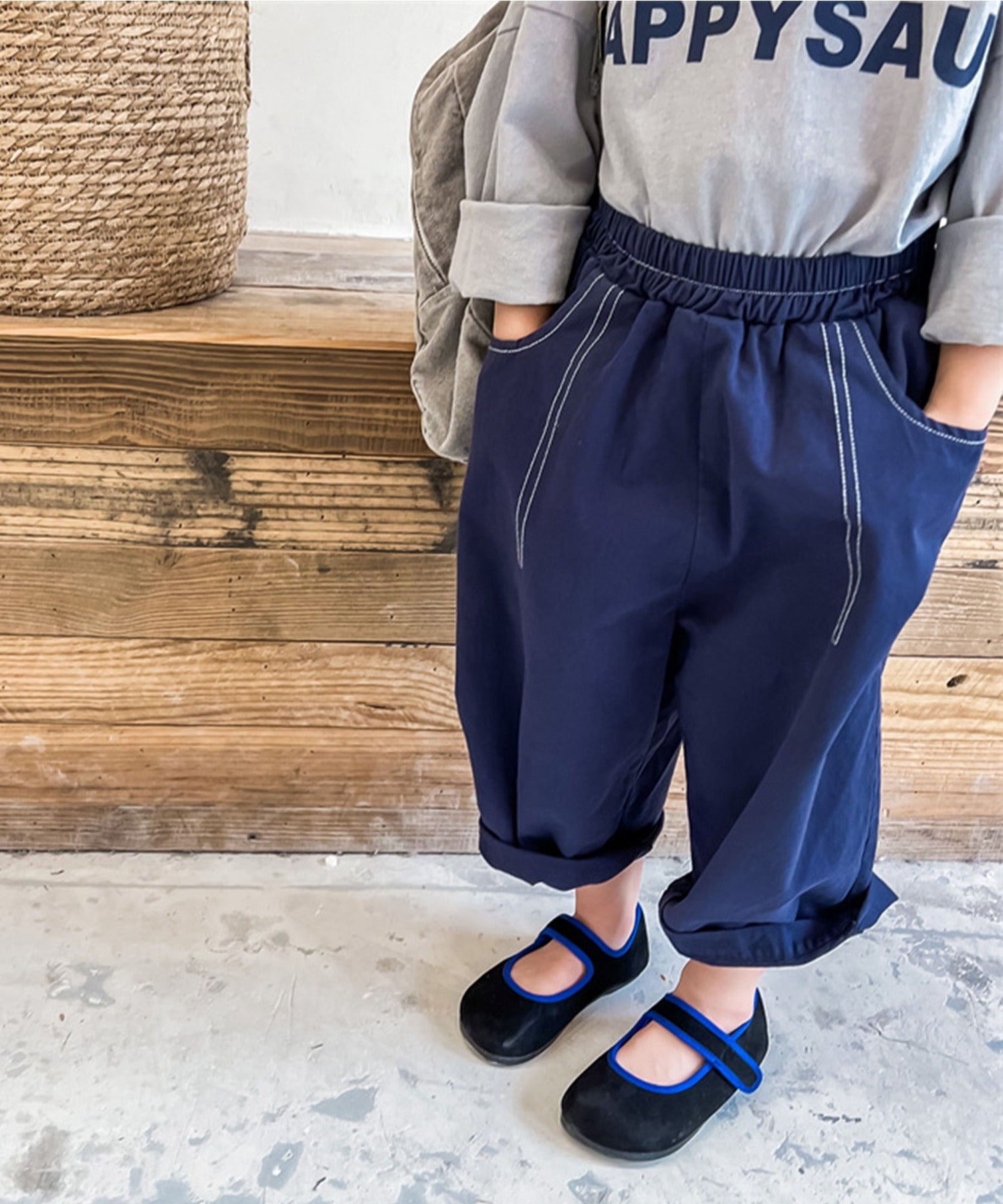 アイモハ aimoha aimohaーKIDSー 韓国子供服飾りステッチテーパードパンツ