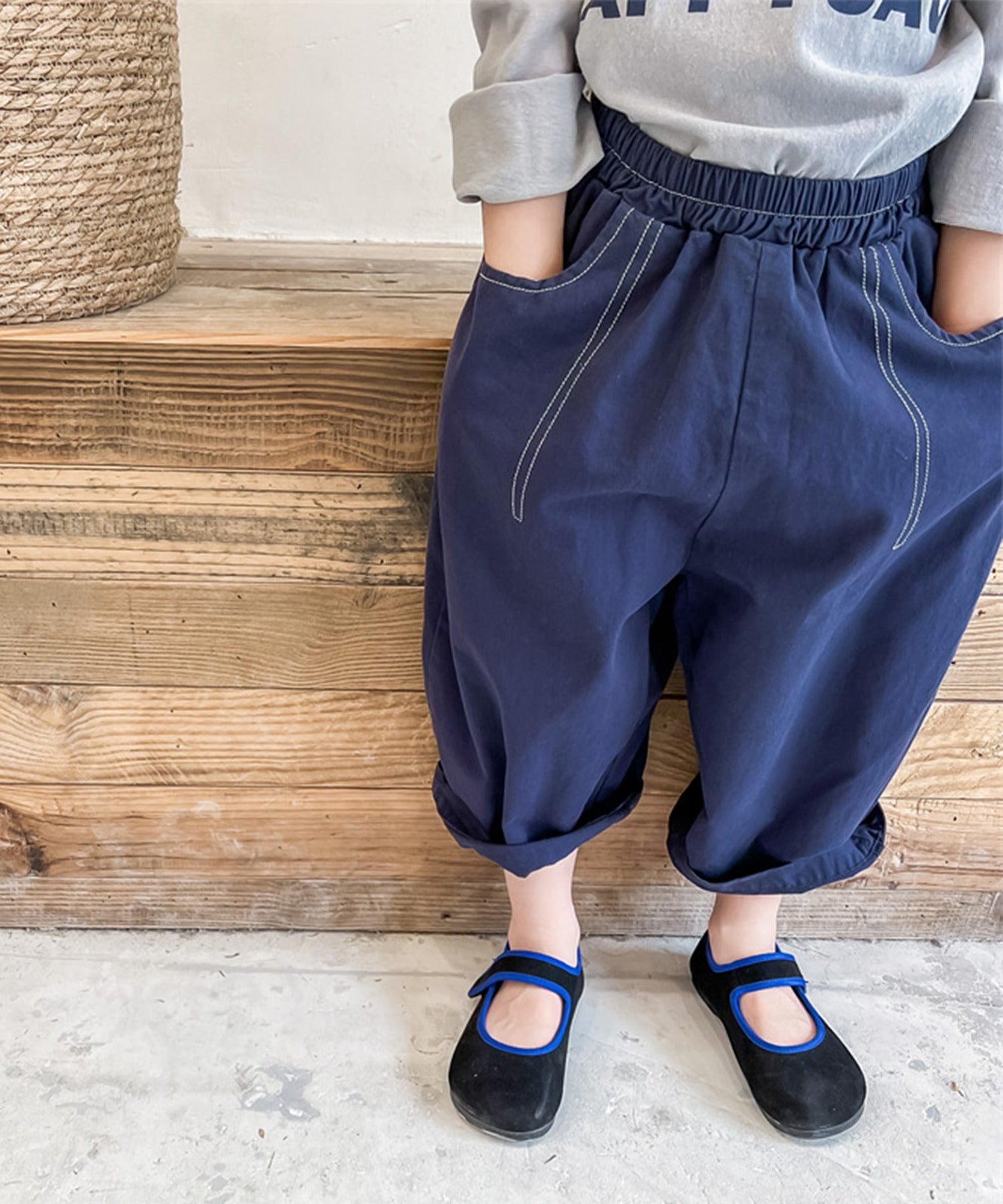 アイモハ aimoha aimohaーKIDSー 韓国子供服飾りステッチテーパードパンツ