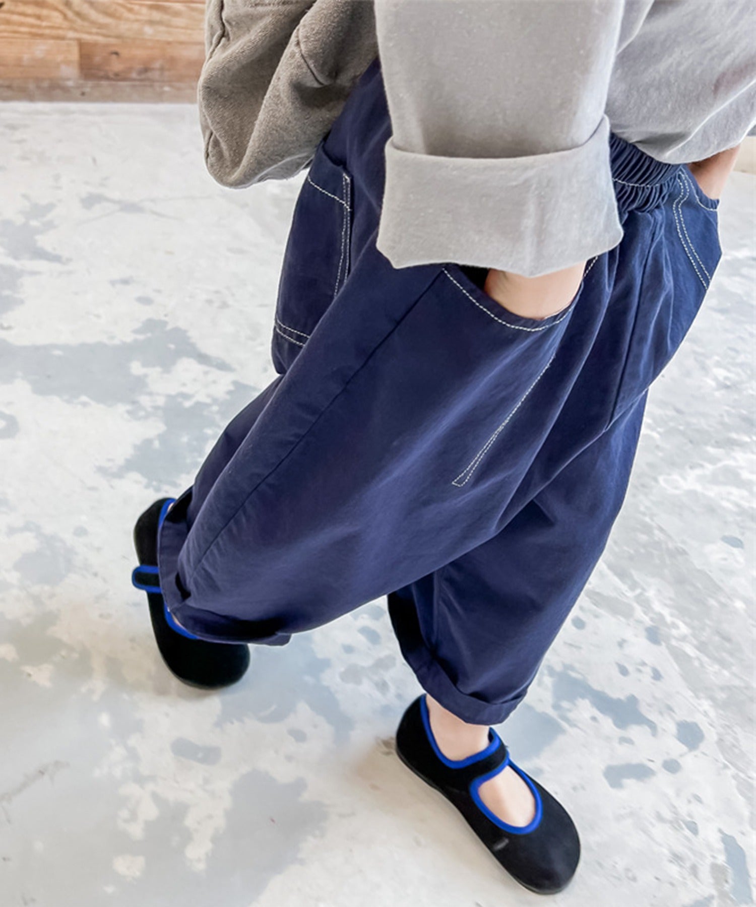 アイモハ aimoha aimohaーKIDSー 韓国子供服飾りステッチテーパードパンツ