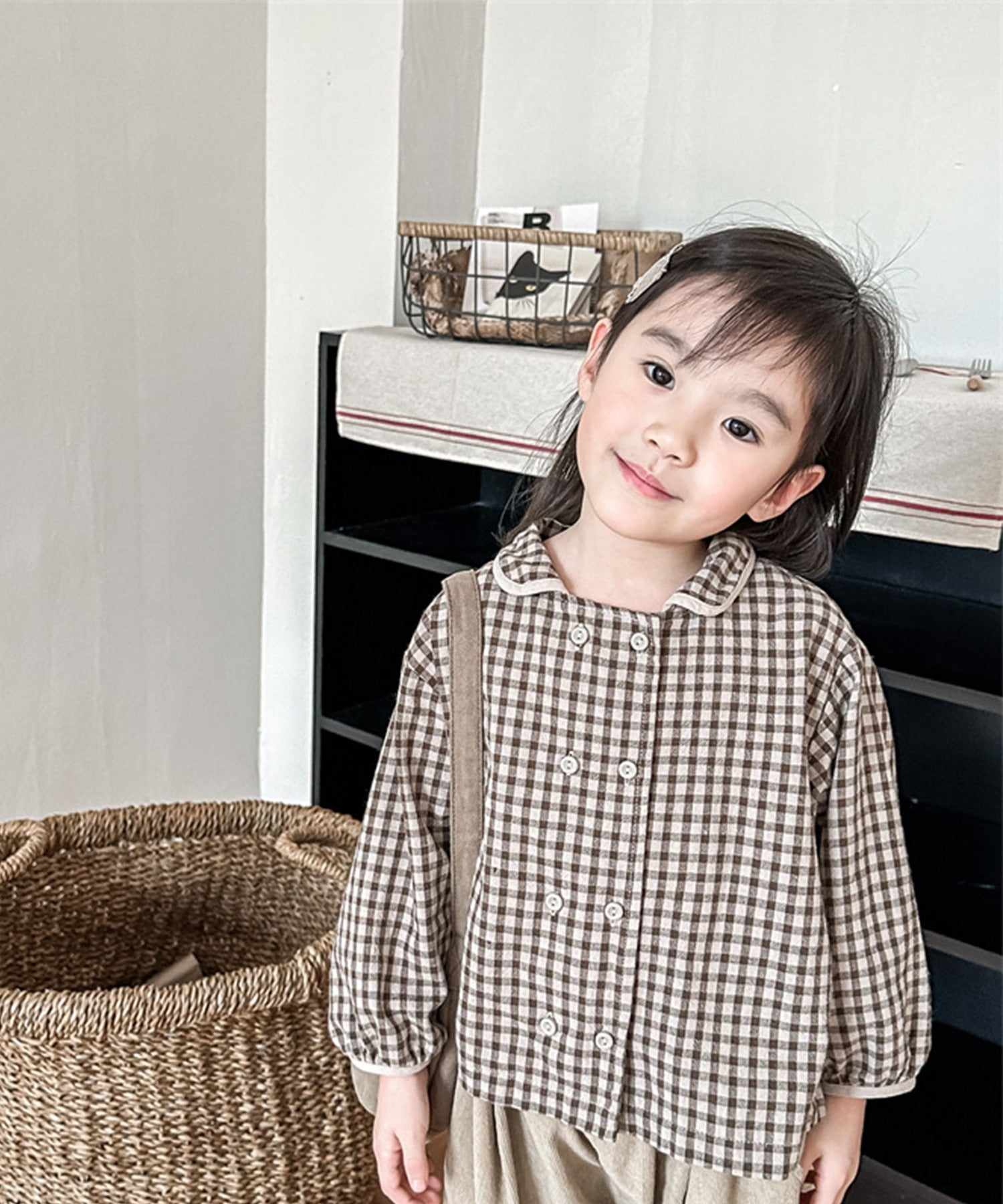 aimoha 【aimoha-KIDS】 Korean children's clothing Gingham check blouse shirt