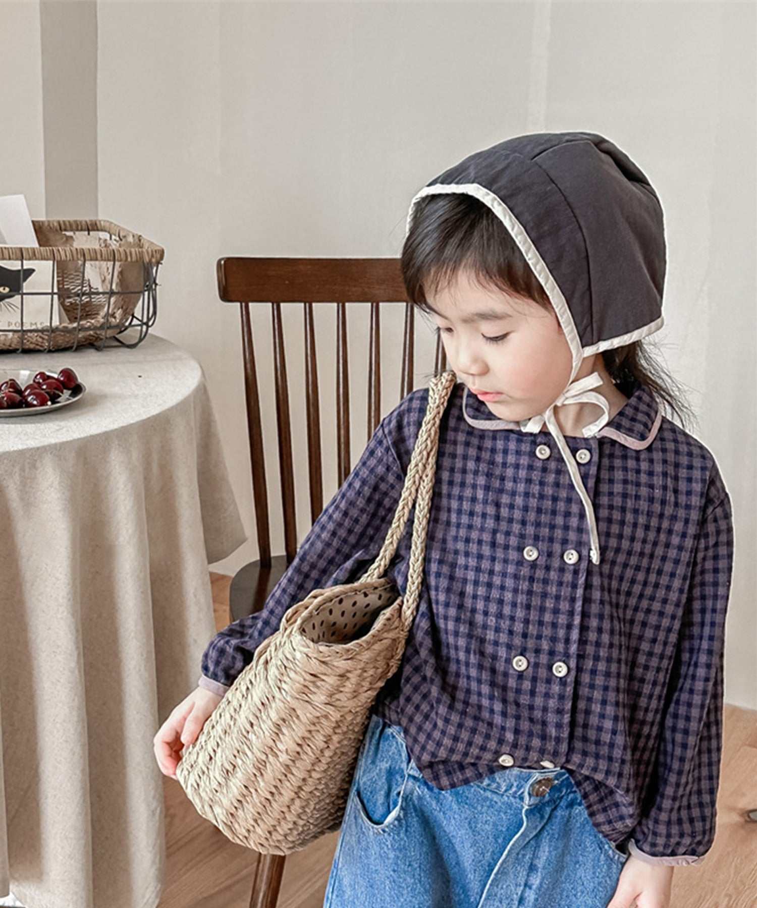 aimoha 【aimoha-KIDS】 Korean children's clothing Gingham check blouse shirt