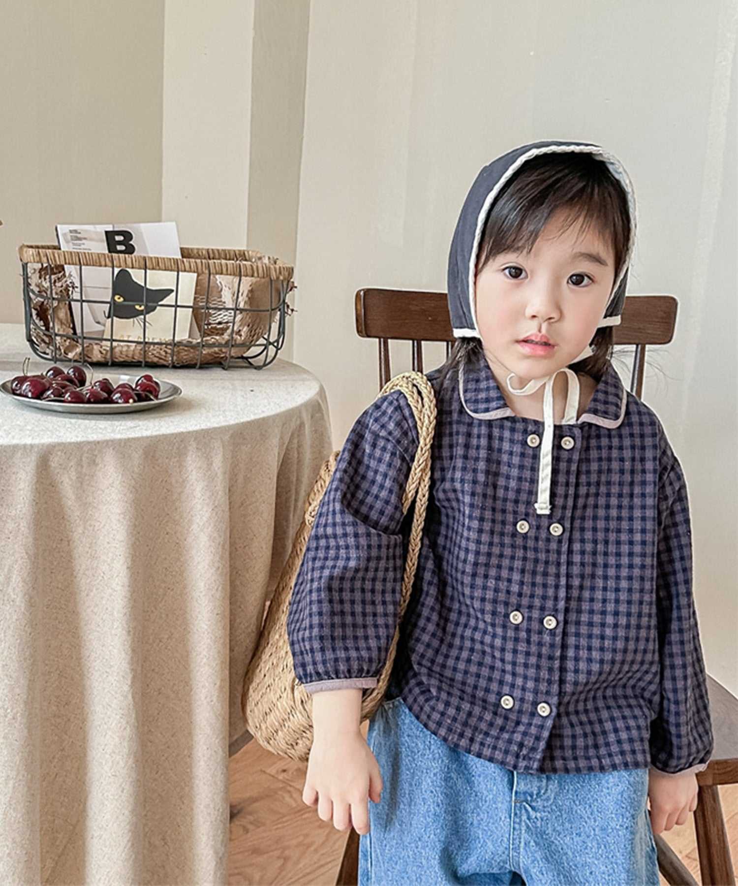 aimoha 【aimoha-KIDS】 Korean children's clothing Gingham check blouse shirt