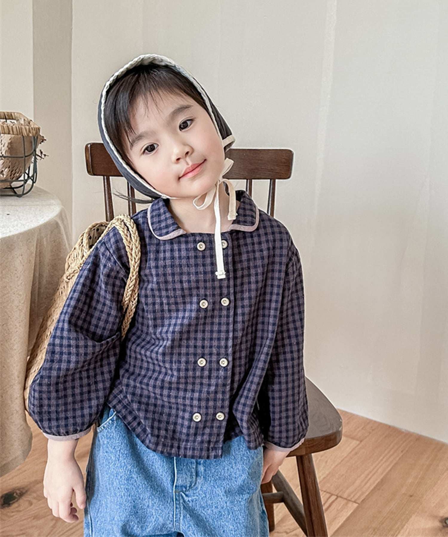 aimoha 【aimoha-KIDS】 Korean children's clothing Gingham check blouse shirt