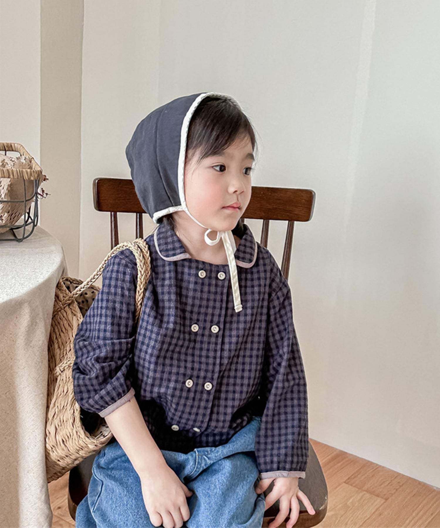 aimoha 【aimoha-KIDS】 Korean children's clothing Gingham check blouse shirt