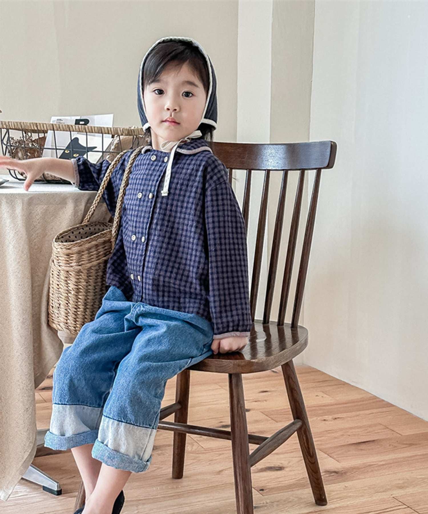 aimoha 【aimoha-KIDS】 Korean children's clothing Gingham check blouse shirt