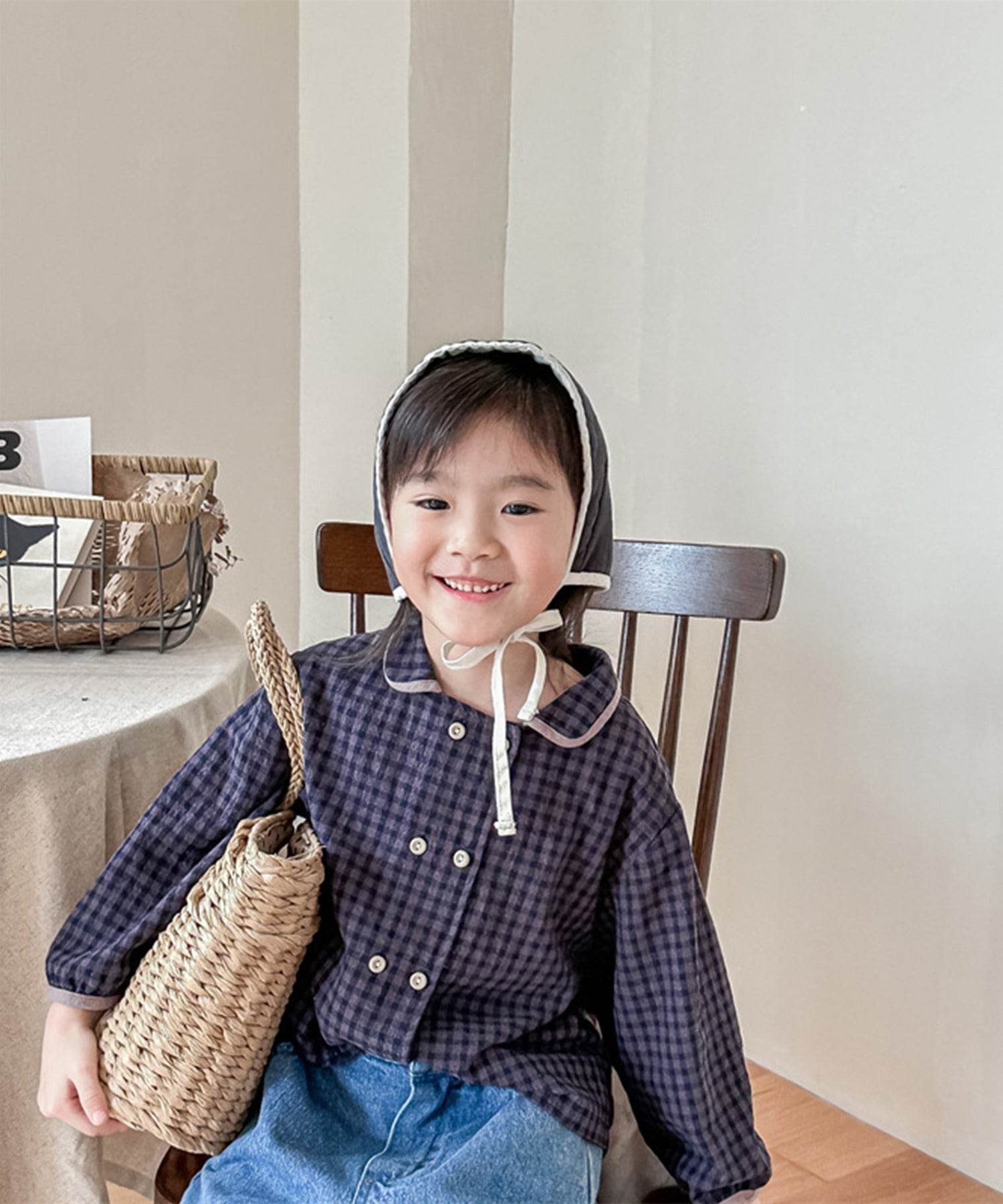 aimoha 【aimoha-KIDS】 Korean children's clothing Gingham check blouse shirt