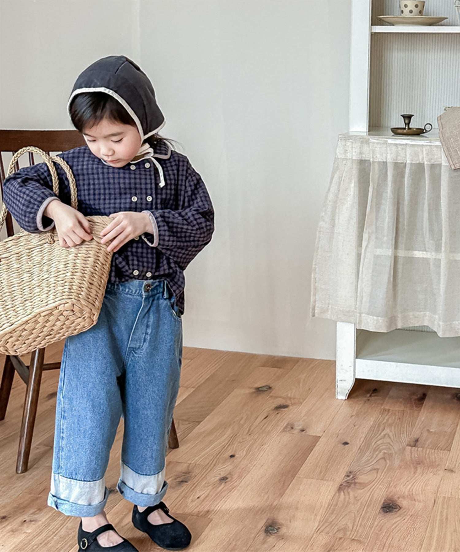 aimoha 【aimoha-KIDS】 Korean children's clothing Gingham check blouse shirt