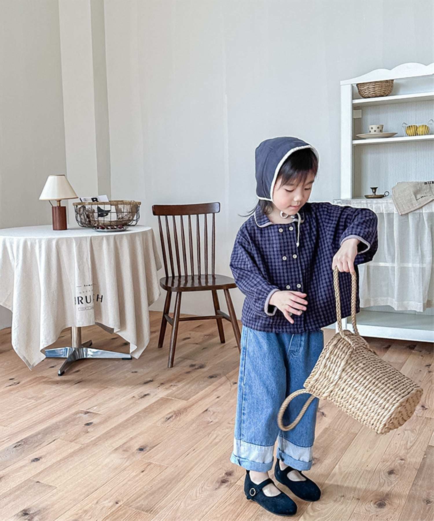 aimoha 【aimoha-KIDS】 Korean children's clothing Gingham check blouse shirt