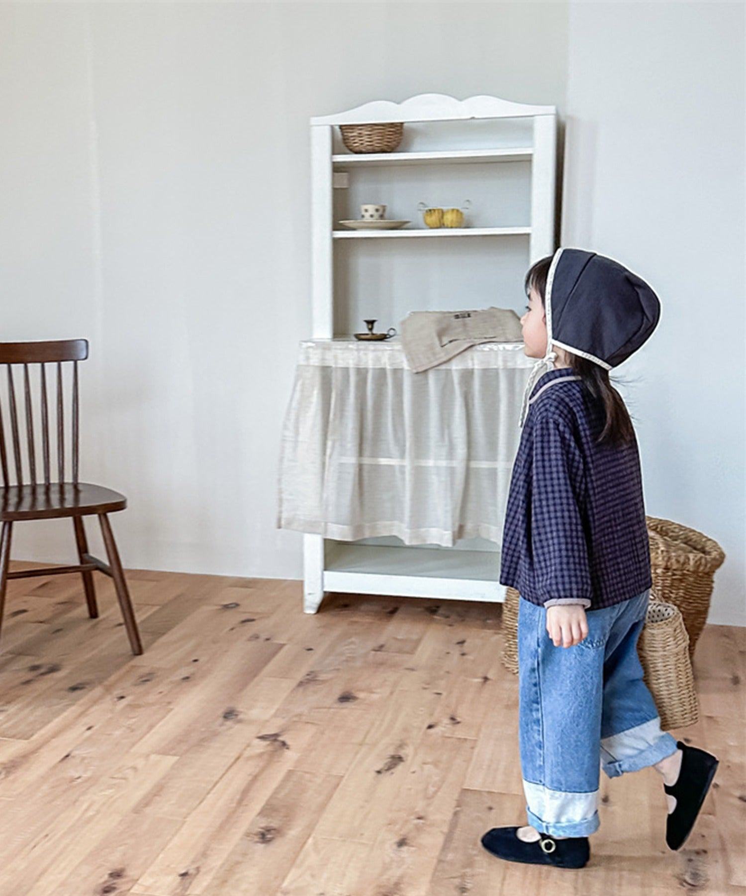 aimoha 【aimoha-KIDS】 Korean children's clothing Gingham check blouse shirt