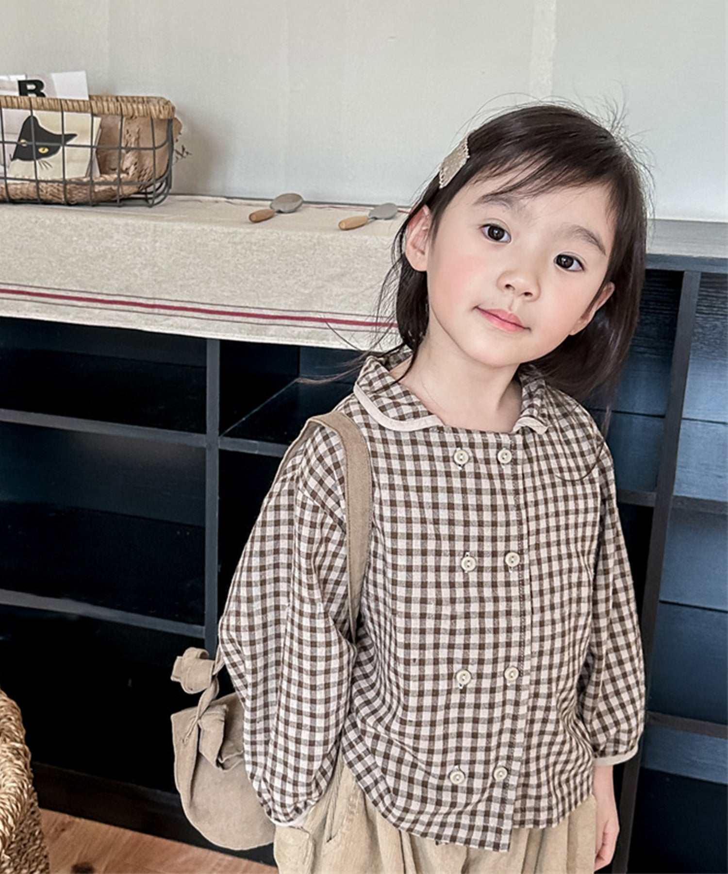 aimoha 【aimoha-KIDS】 Korean children's clothing Gingham check blouse shirt