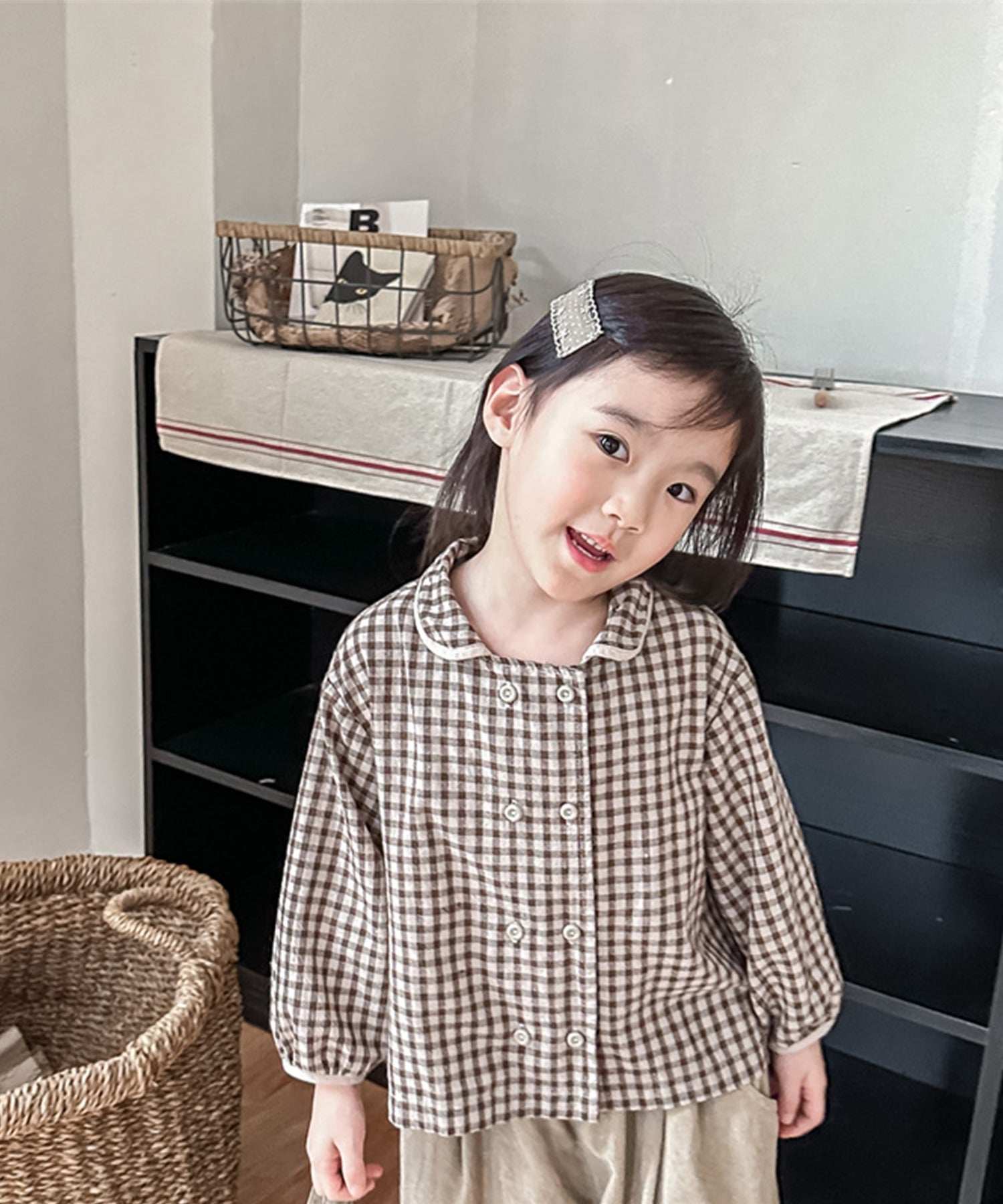 aimoha 【aimoha-KIDS】 Korean children's clothing Gingham check blouse shirt