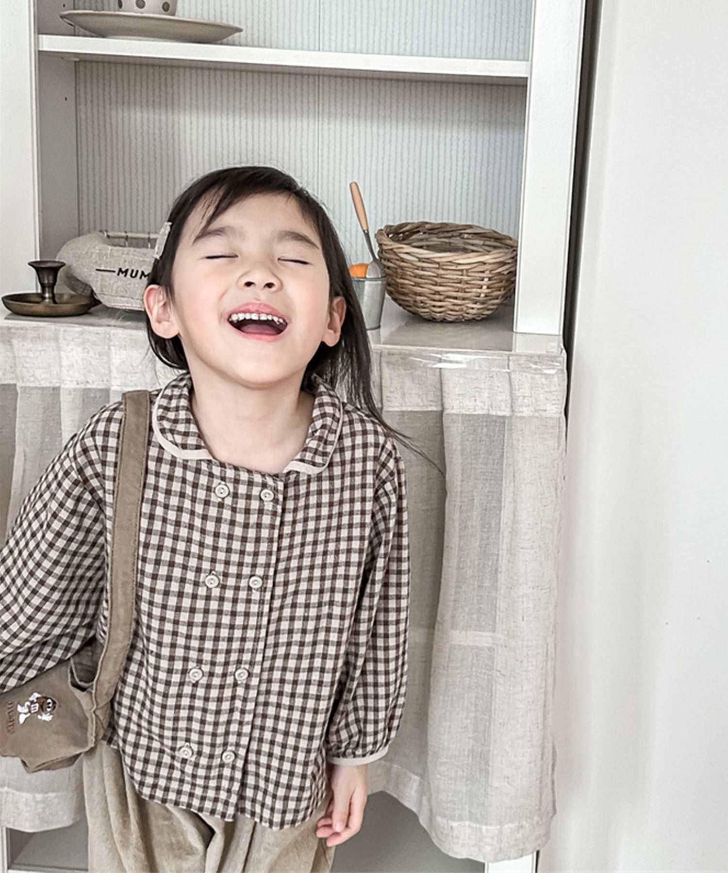aimoha 【aimoha-KIDS】 Korean children's clothing Gingham check blouse shirt