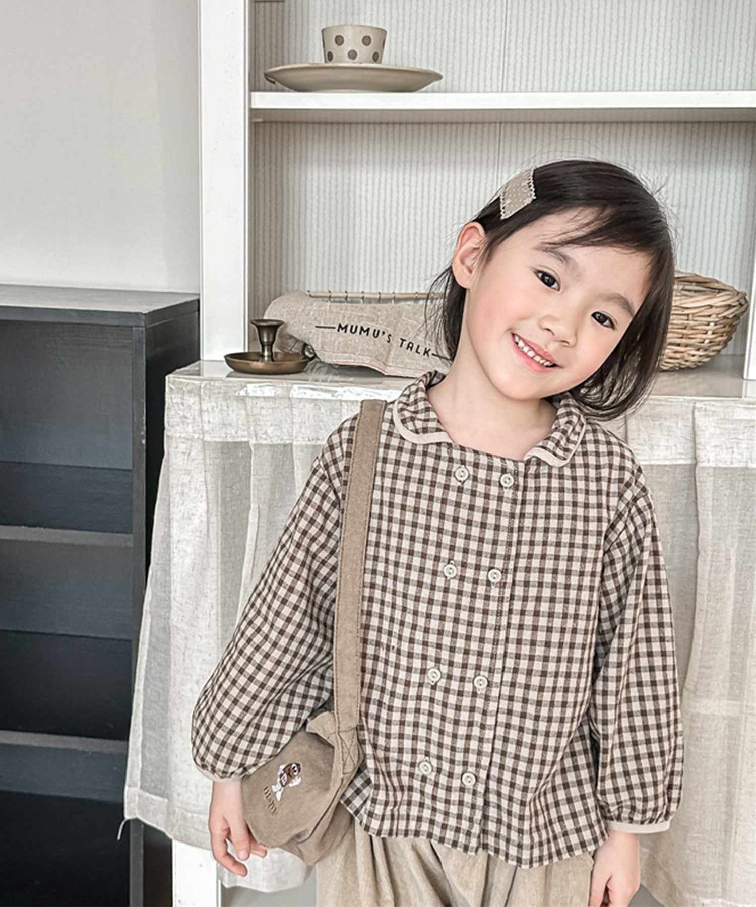 aimoha 【aimoha-KIDS】 Korean children's clothing Gingham check blouse shirt