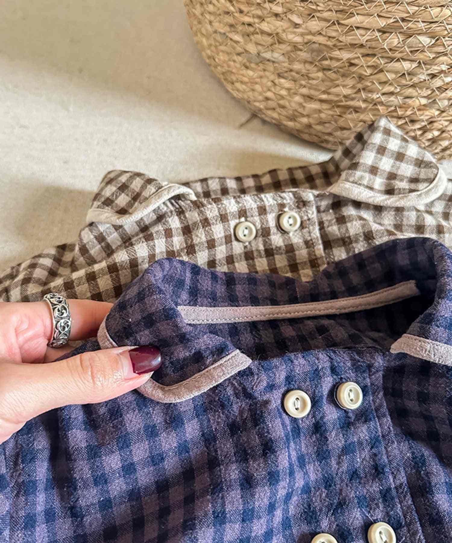 aimoha 【aimoha-KIDS】 Korean children's clothing Gingham check blouse shirt