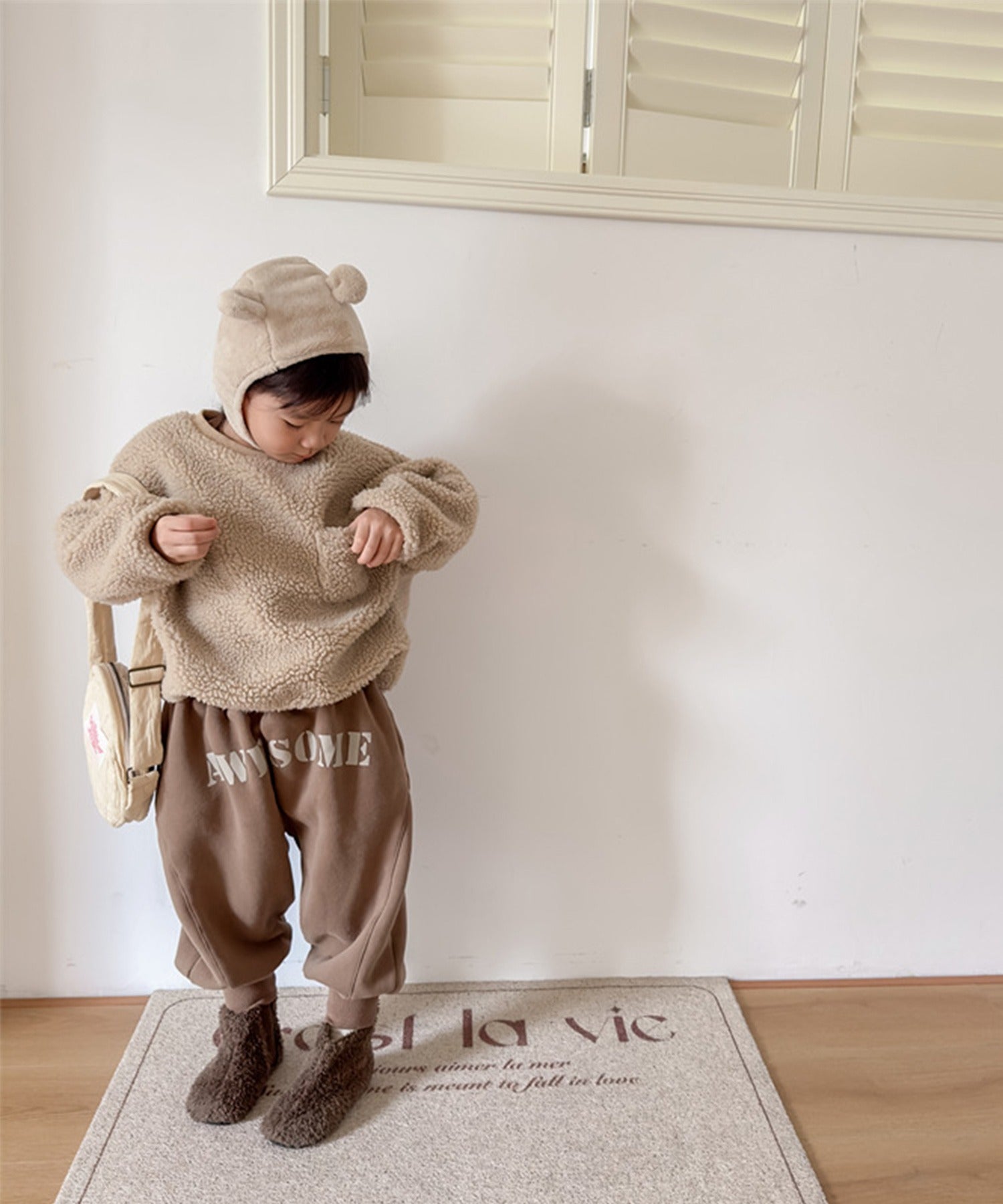 aimoha 【aimoha-KIDS】 Korean children's clothing Unique English letter print fleece-lined sweatpants