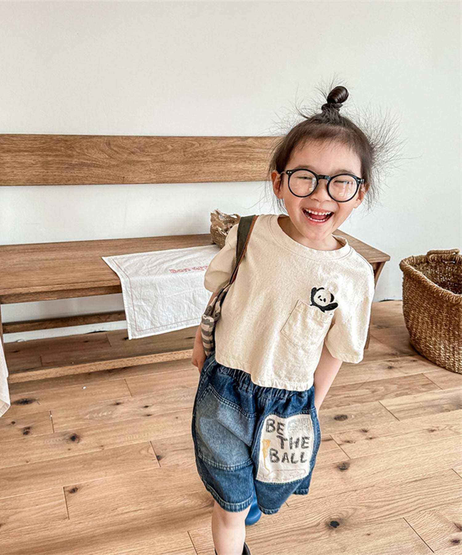 アイモハ aimoha 【aimohaーKIDSー】韓国子供服 パッチ入りデニムハーフパンツ