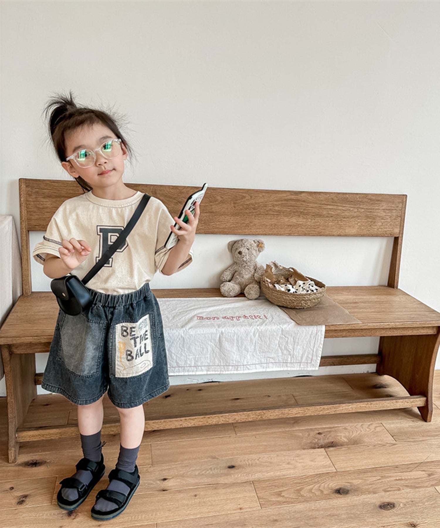 アイモハ aimoha 【aimohaーKIDSー】韓国子供服 パッチ入りデニムハーフパンツ