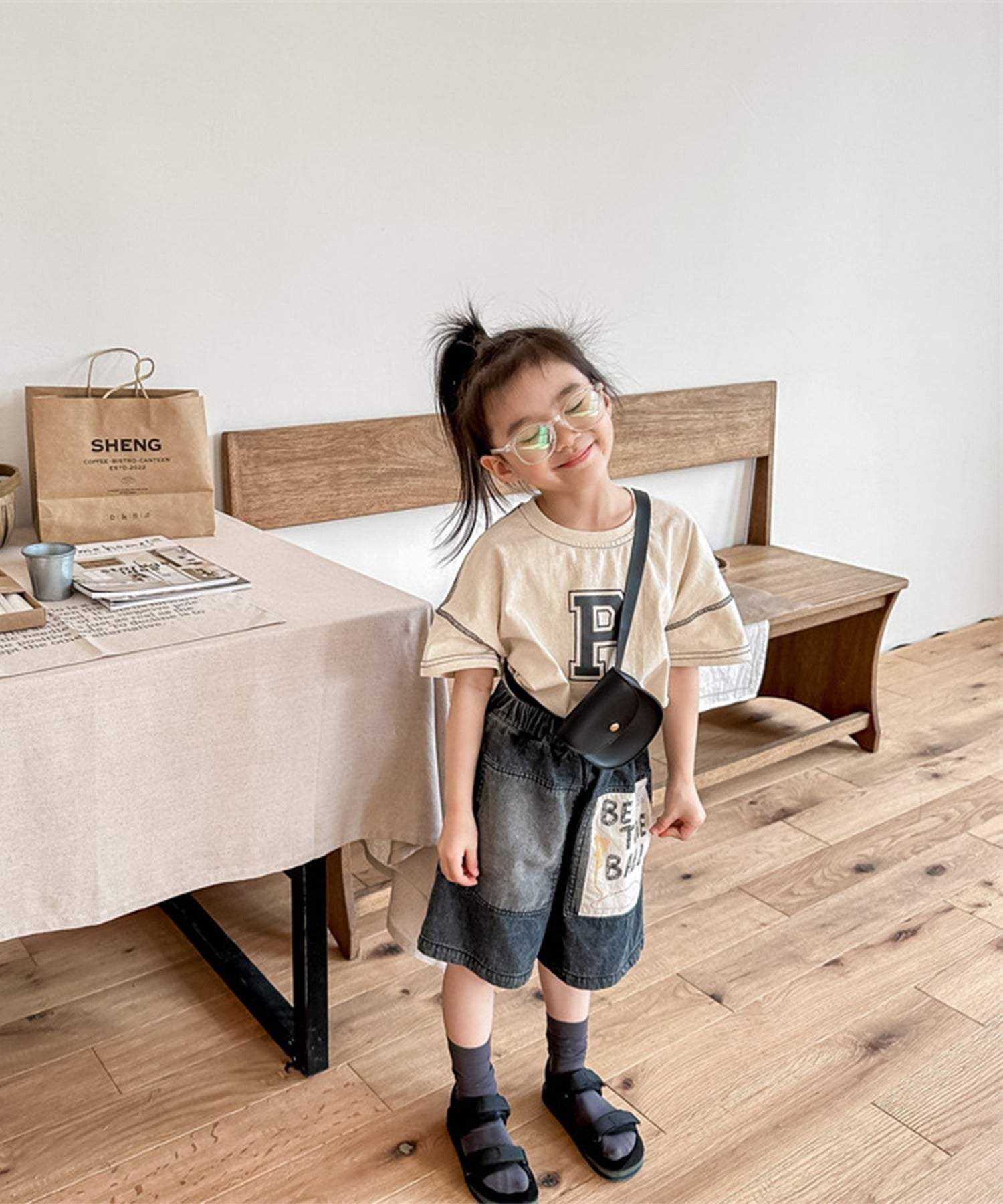 アイモハ aimoha 【aimohaーKIDSー】韓国子供服 パッチ入りデニムハーフパンツ