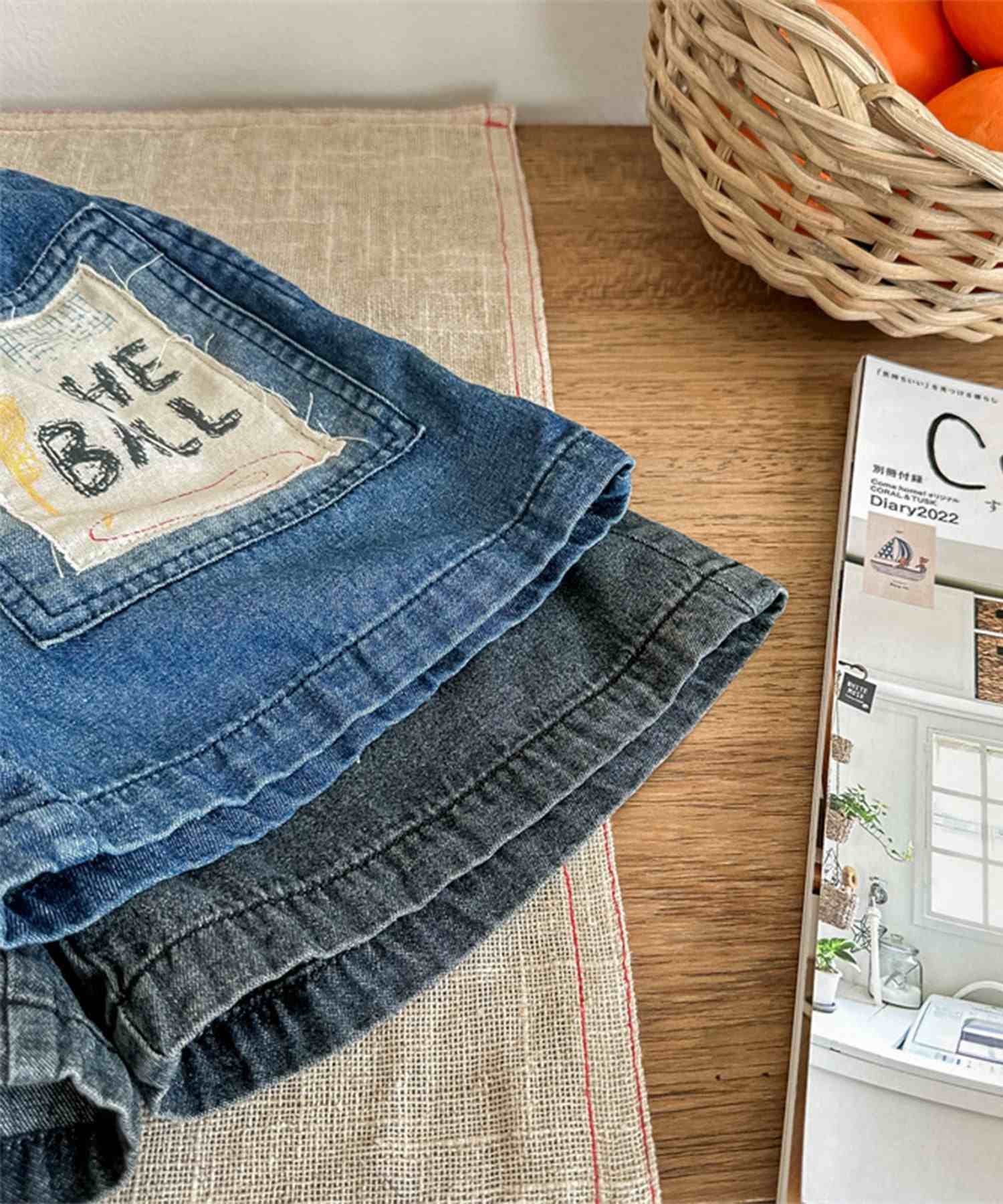 アイモハ aimoha 【aimohaーKIDSー】韓国子供服 パッチ入りデニムハーフパンツ