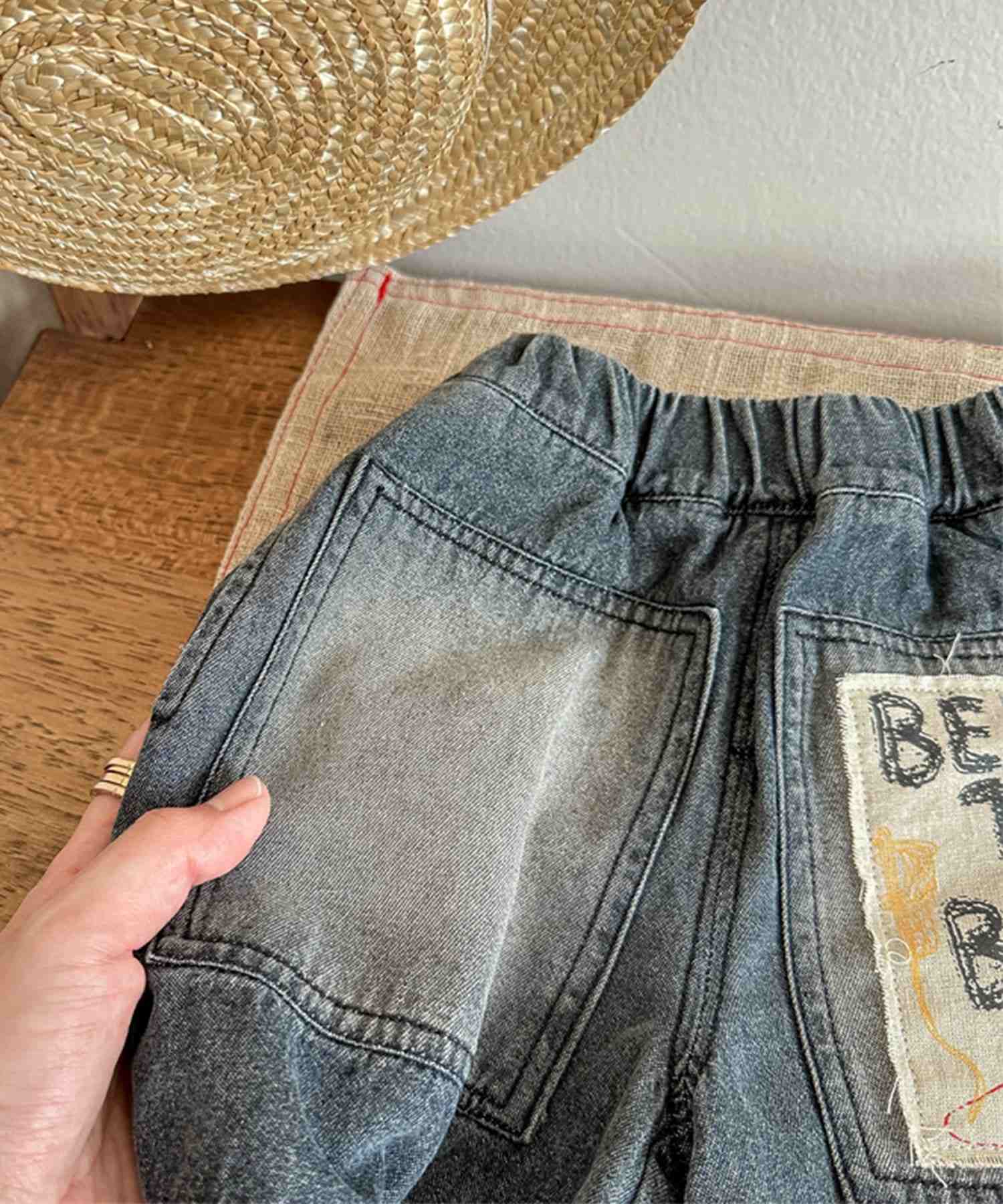 アイモハ aimoha 【aimohaーKIDSー】韓国子供服 パッチ入りデニムハーフパンツ