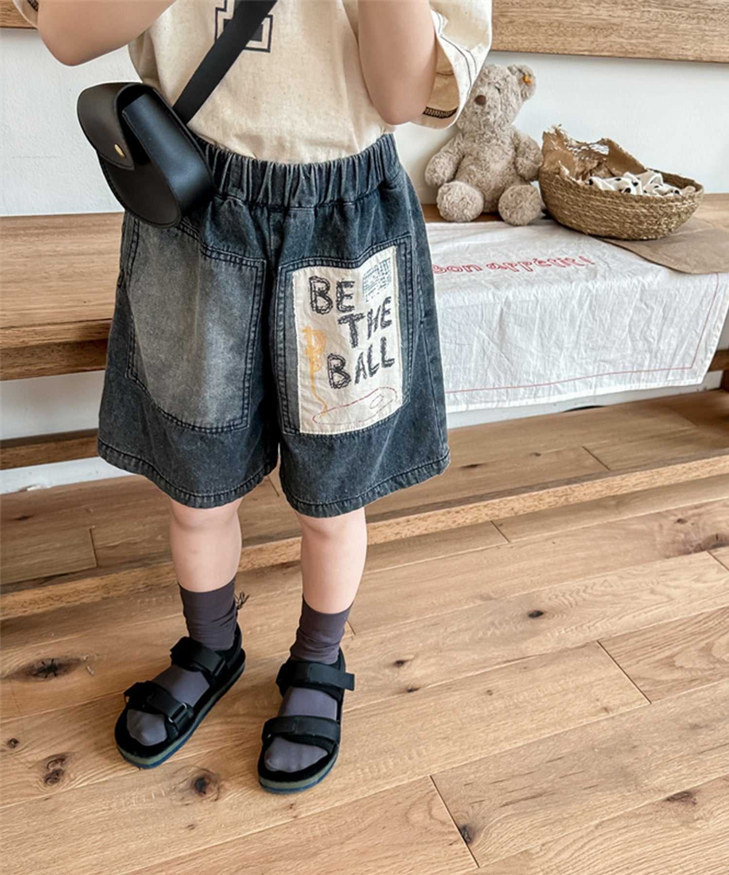 アイモハ aimoha 【aimohaーKIDSー】韓国子供服 パッチ入りデニムハーフパンツ