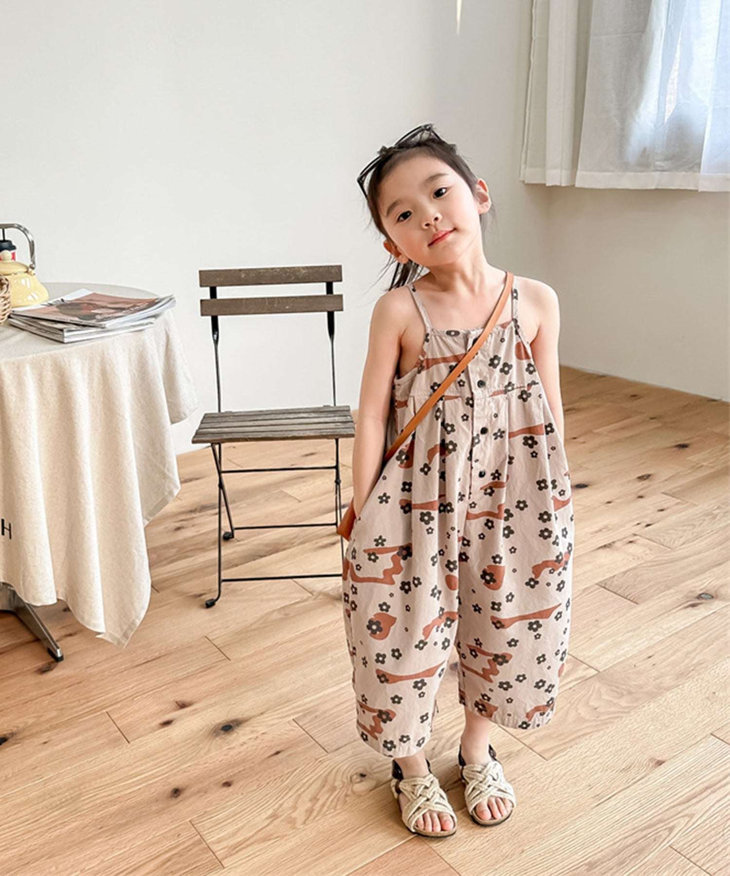 aimoha 【aimoha-KIDS】 Korean children's clothing printed 7-minute length salopette