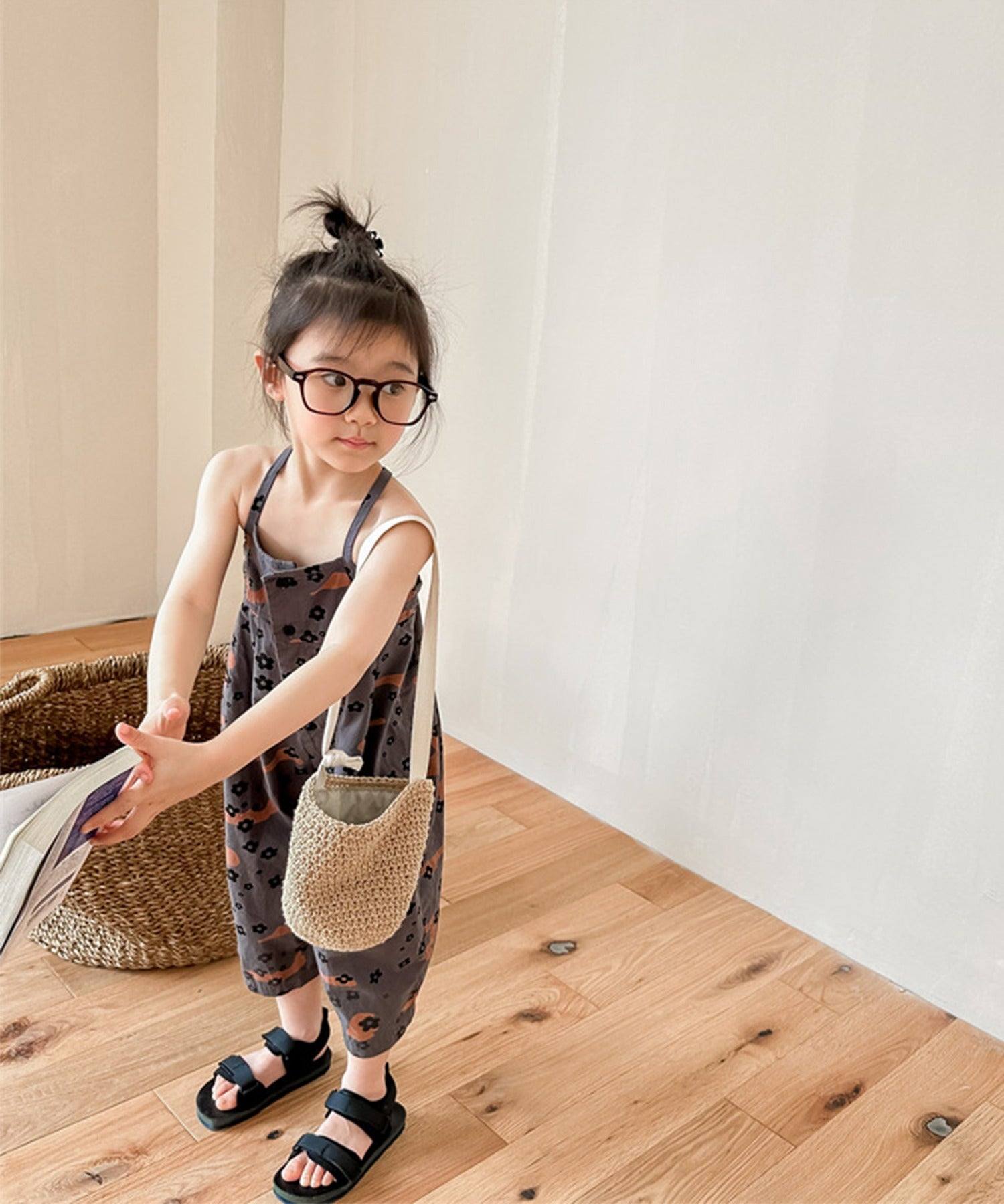 aimoha 【aimoha-KIDS】 Korean children's clothing printed 7-minute length salopette